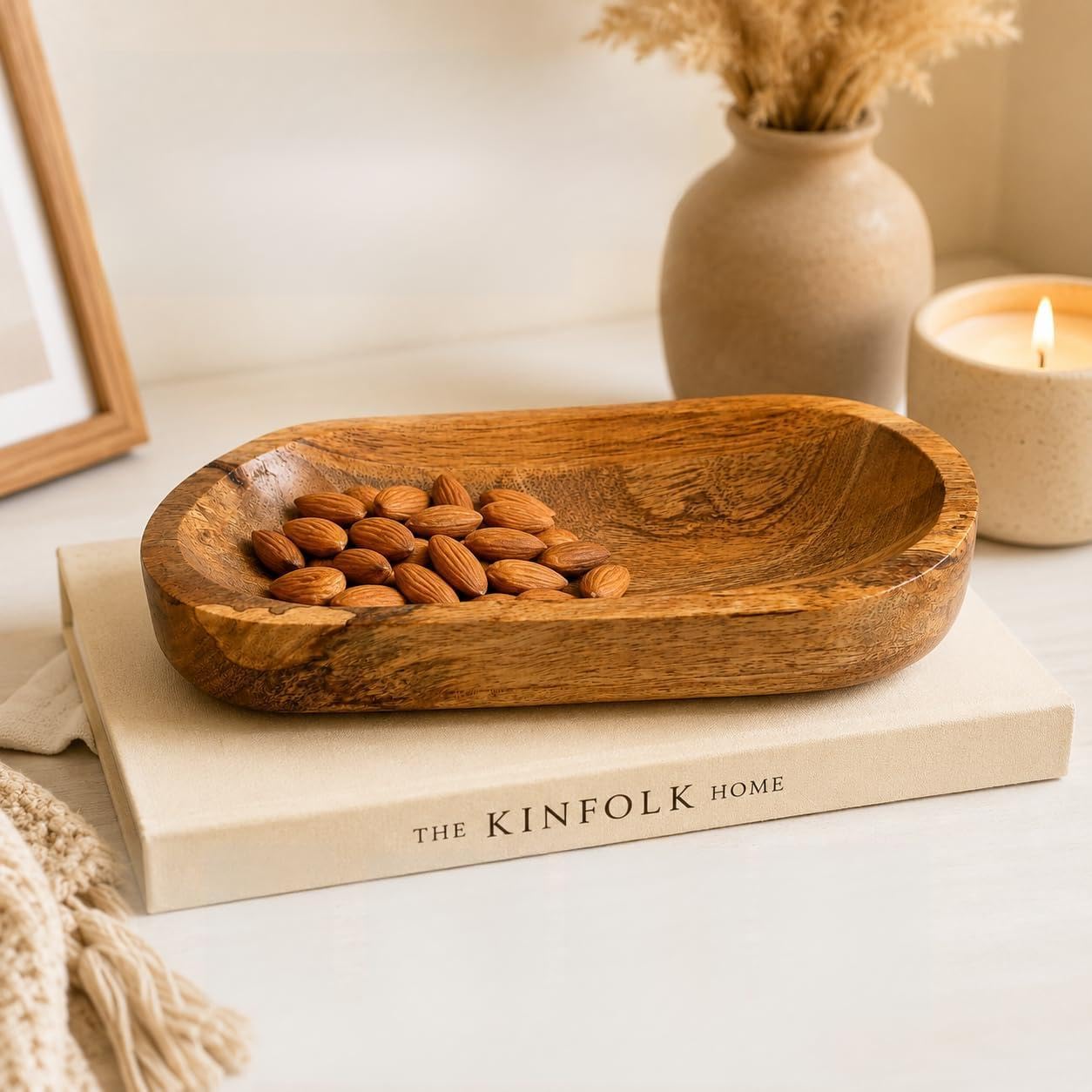Auranest Decors Oval Shape Curved Wooden Serving Tray 10 Inch | Stylish Snack & Tea Serving Tray For Kitchen, Dining Table & Hom