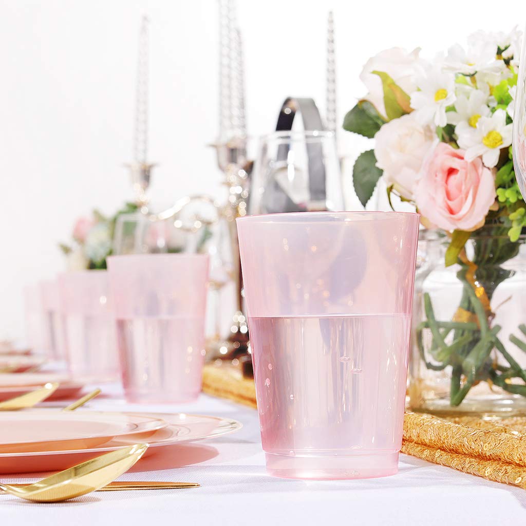 Bucla 100Pcs 12Oz Pink Plastic Cups - Premium Unbreakable Disposable Pink Drinking Cups - Ideal For Wedding, Party&Valentine'S D