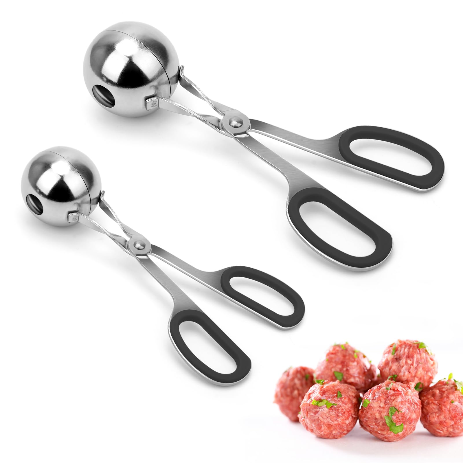 Meatball Maker, AHIER 2PCS None-stick Meatball Scoop Ball Maker with Detachable Anti-Slip Handles, Stainless Steel Meat Baller C