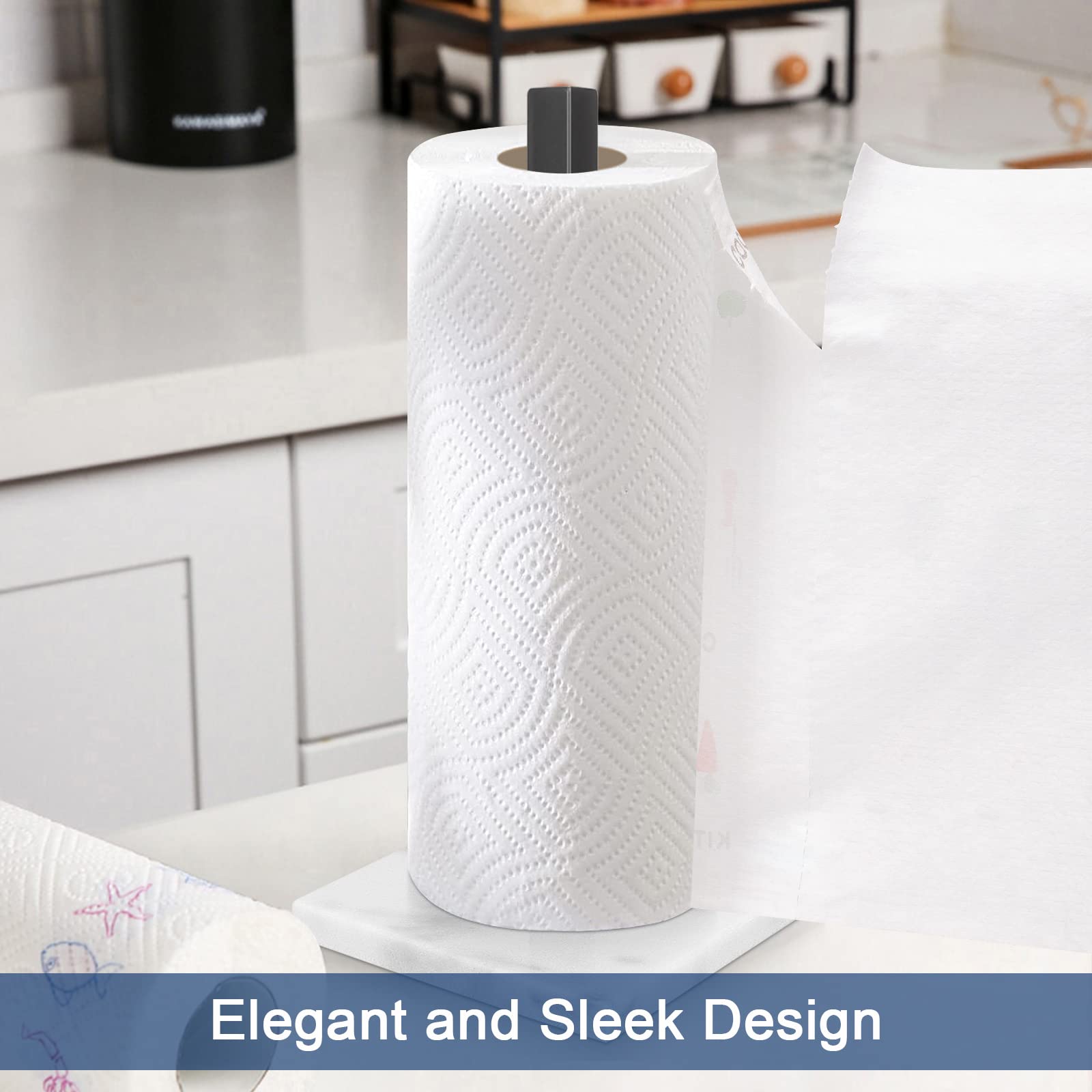 Nearmoon Standing Paper Towel Holder, Stainless Steel Square Paper Towel Roll Holder With Marble Base For Bathroom Kitchen Count