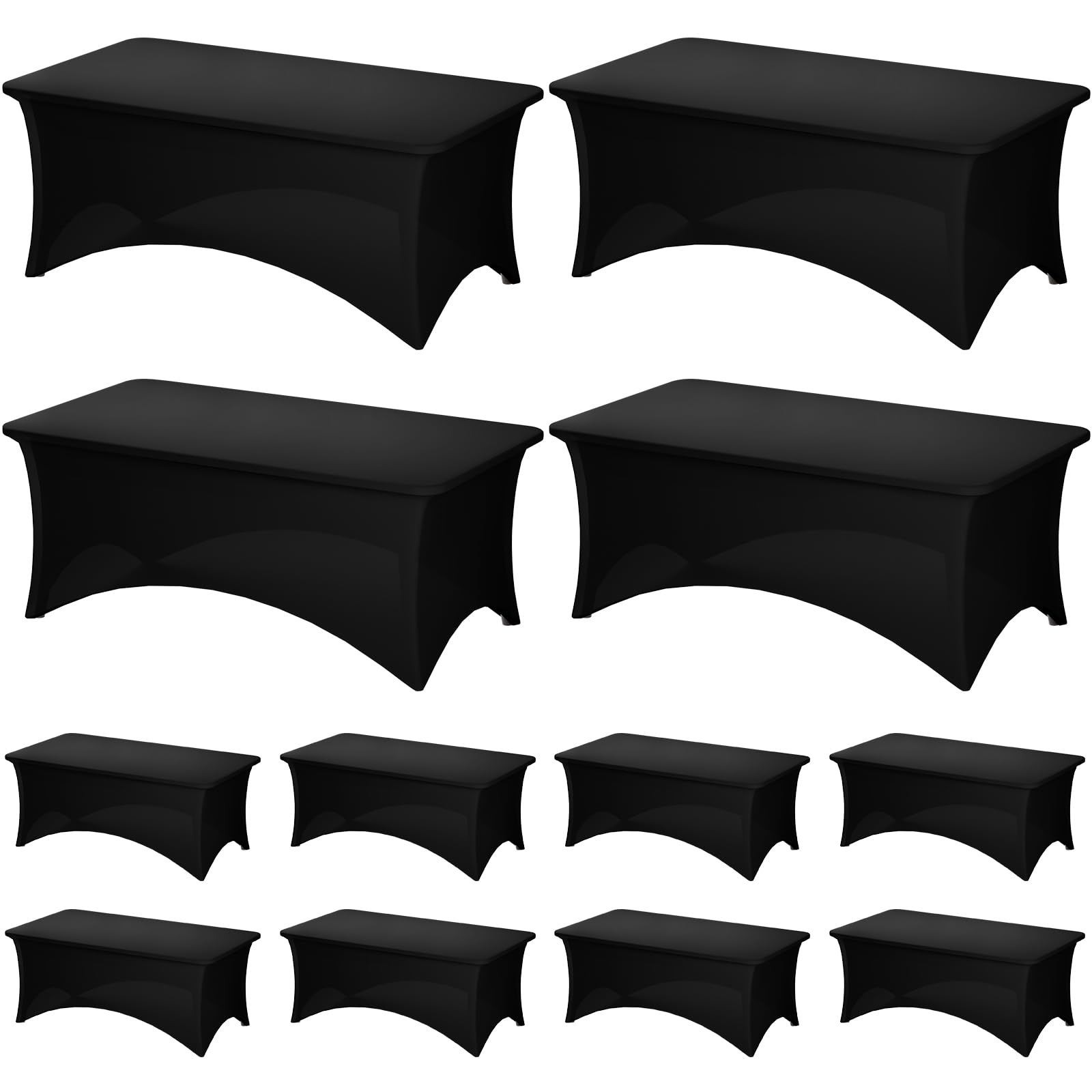 Fixwal 12 Pack Black Spandex Table Covers for 6 Foot Tables, Rectangular Fitted Stretch Table Cloth Rectangle Table for Wedding,