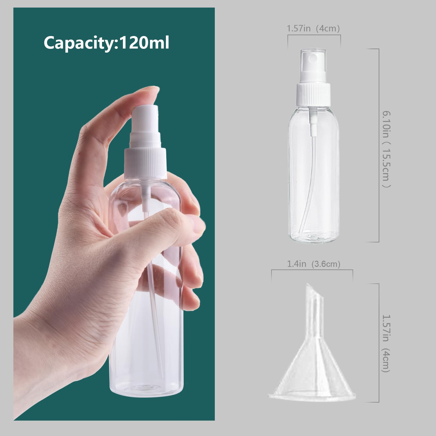 Zoizocp Spray Bottles, 4Oz/120Ml Clear Empty Fine Mist Plastic Mini Travel Bottle Set, Small Refillable Liquid Containers With 2