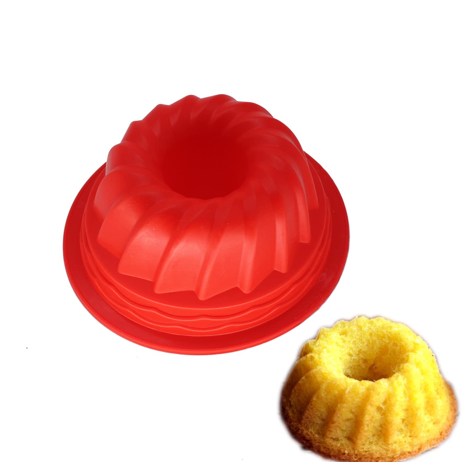 X-Haibei 5-Inch Small Fluted Round Cake Pan Jello Pudding Chocolate Baking Silicone Soap Mold