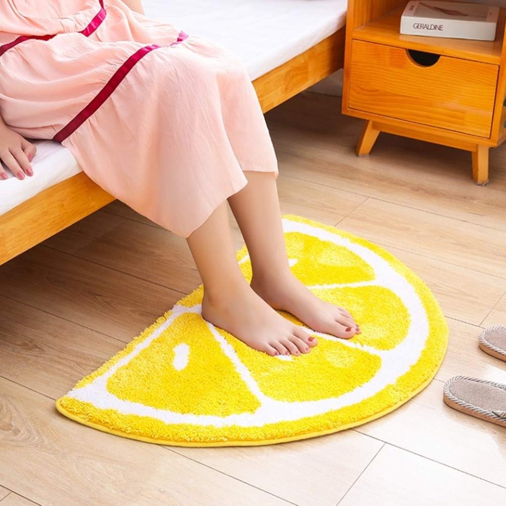 Ukeler Home Entrance Rug Half Round Yellow White Door Mat Dirt Trapping Rugs Non Slip Absorbent Bath Rugs Bathtub Mat For Kids,