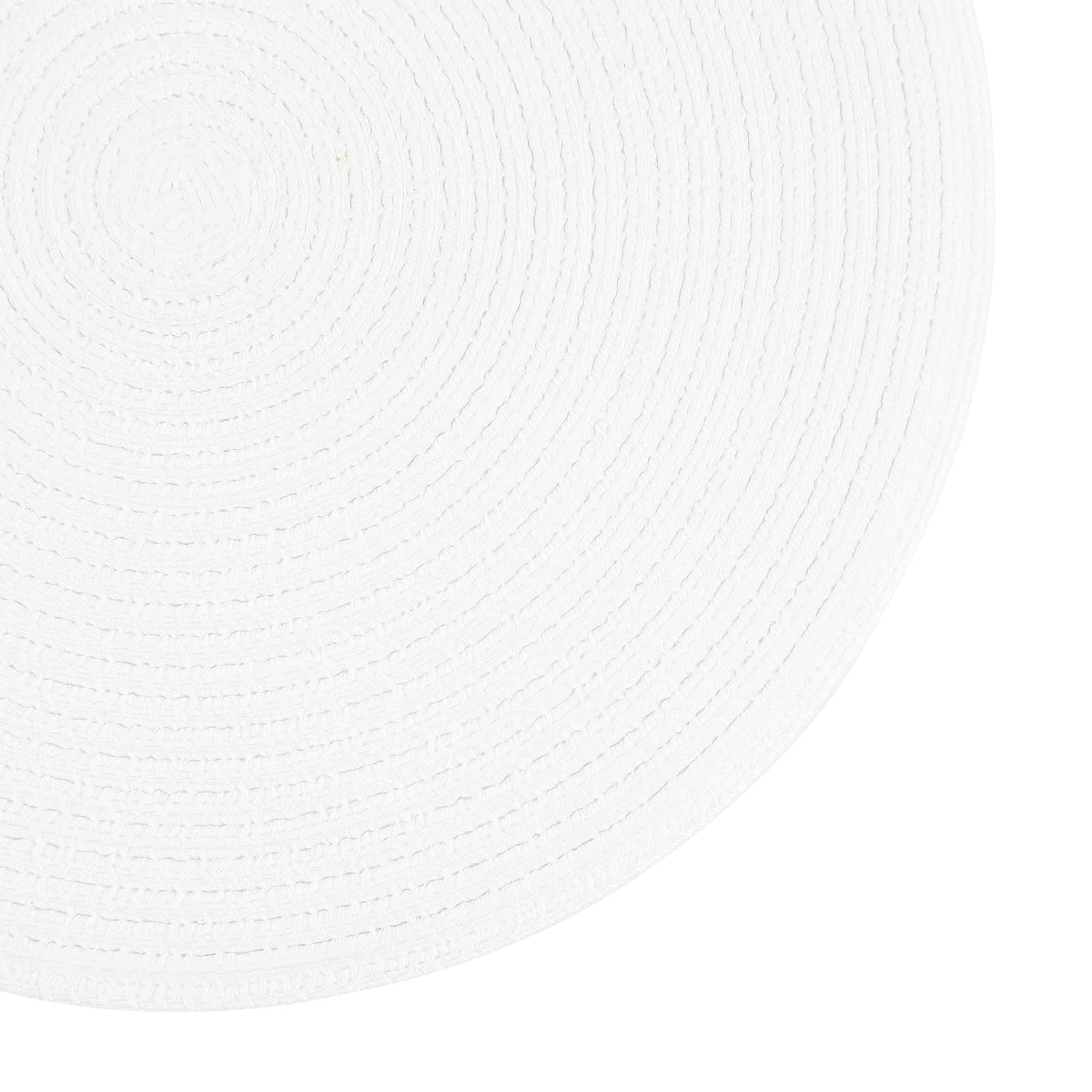 Shacos Round Braided Placemats Set Of 6 Round Table Mats For Dining Table 15 Inch Washable Cotton Polyester Place Mat (White, 6)