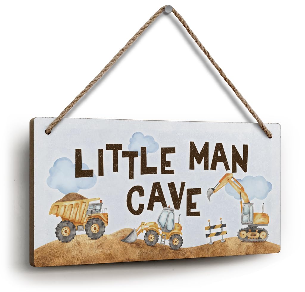 YZEXEZY Construction Boy Room Decor-Little Man Cave Sign 6x12 Construction Wall Decor Hanging Plaque for Toddler Room,Kids Bedro