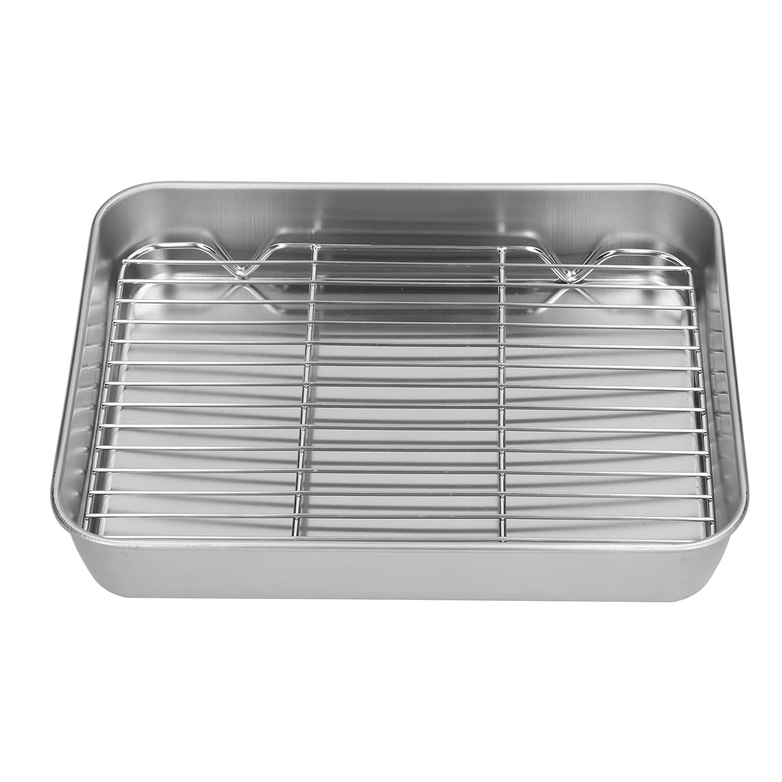 Aqur2020 Roasting Pan, Rectangular Baking Pan And Rack Stainless Steel Easy For Cooking Baking(26.5 * 20.5 * 5Cm)