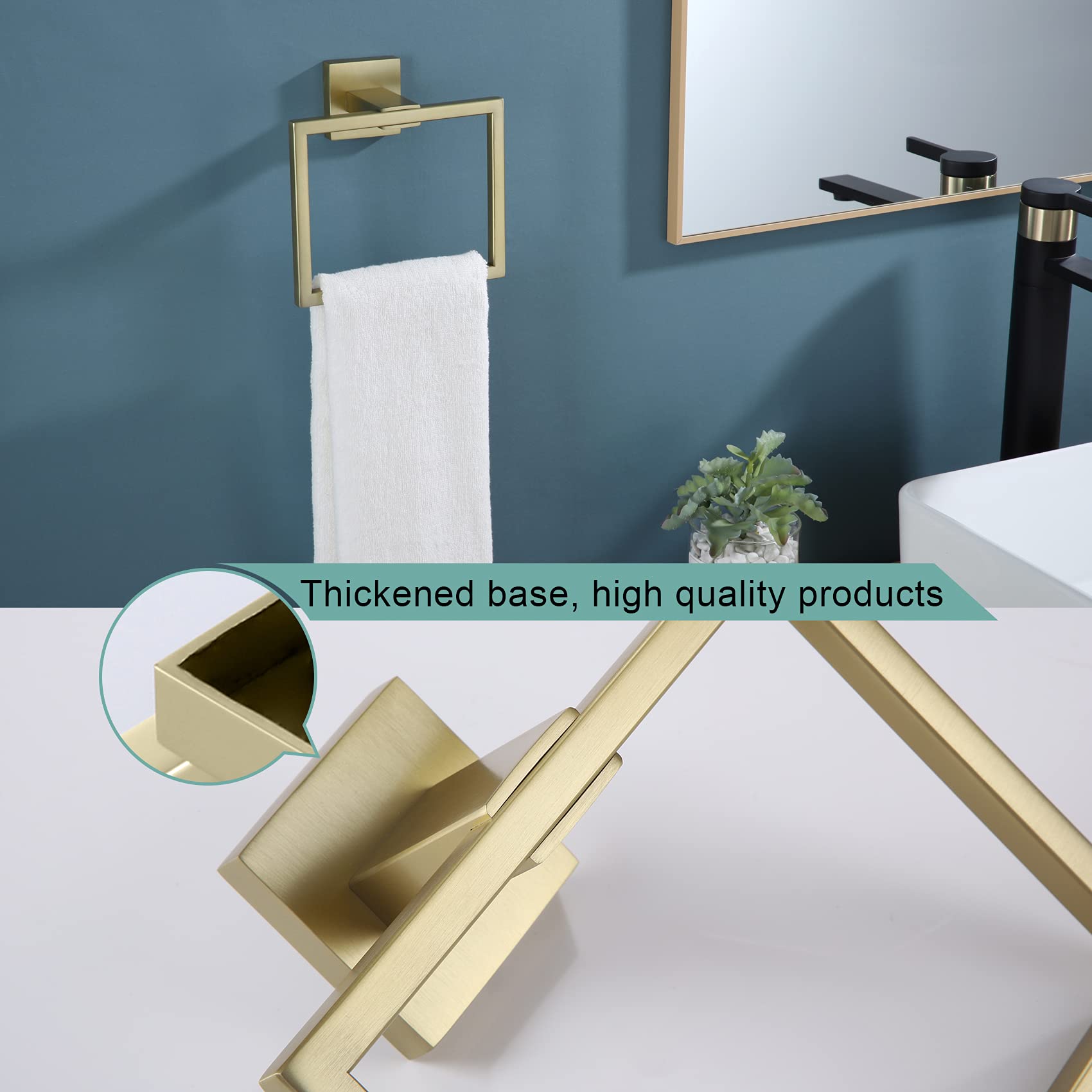 Kokosiri Hand Towel Ring Shower Towel Hanger Holder Bath Towel Holder Bathroom Lavatory Stainless Steel Wall Mount, Brushed Gold