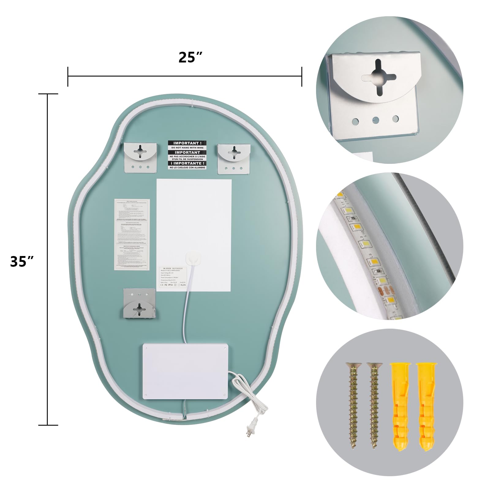 Wallbeyond Led Bathroom Mirror With Lights, 25 X 35 Inch Led Bathroom Vanity Mirror For Wall, Anti Fog Mirror For Bathroom, 3 Co