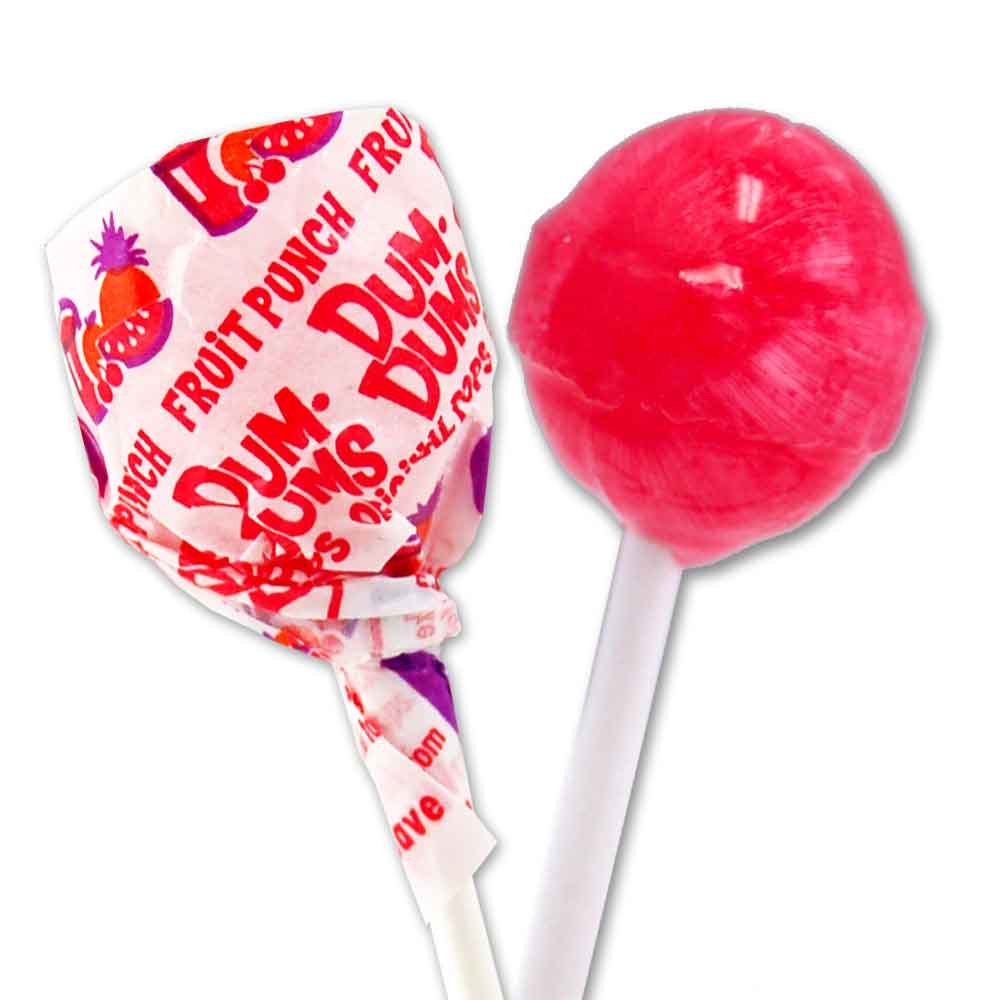Dum Dums Lollipops Fruit Punch Flavors - 50 Count Bag, Red & White