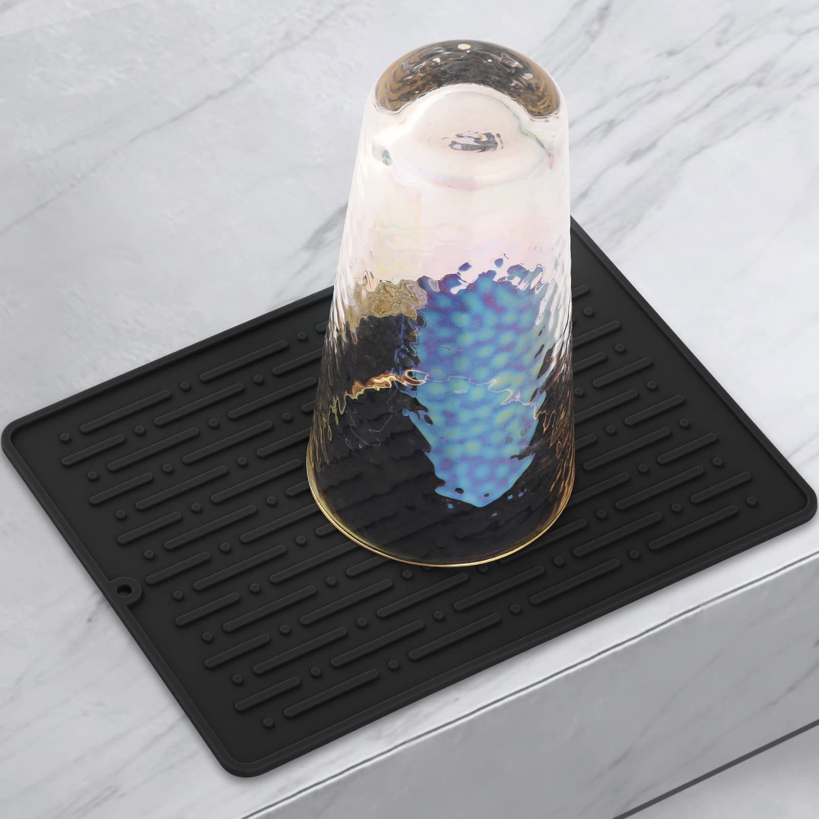 Geeric Dish Drying Mats, Heat-Resistant Silicone Mat For Kitchen Counter, Non-Slip Dish Dry Mat Dishwasher Safe Small, Black