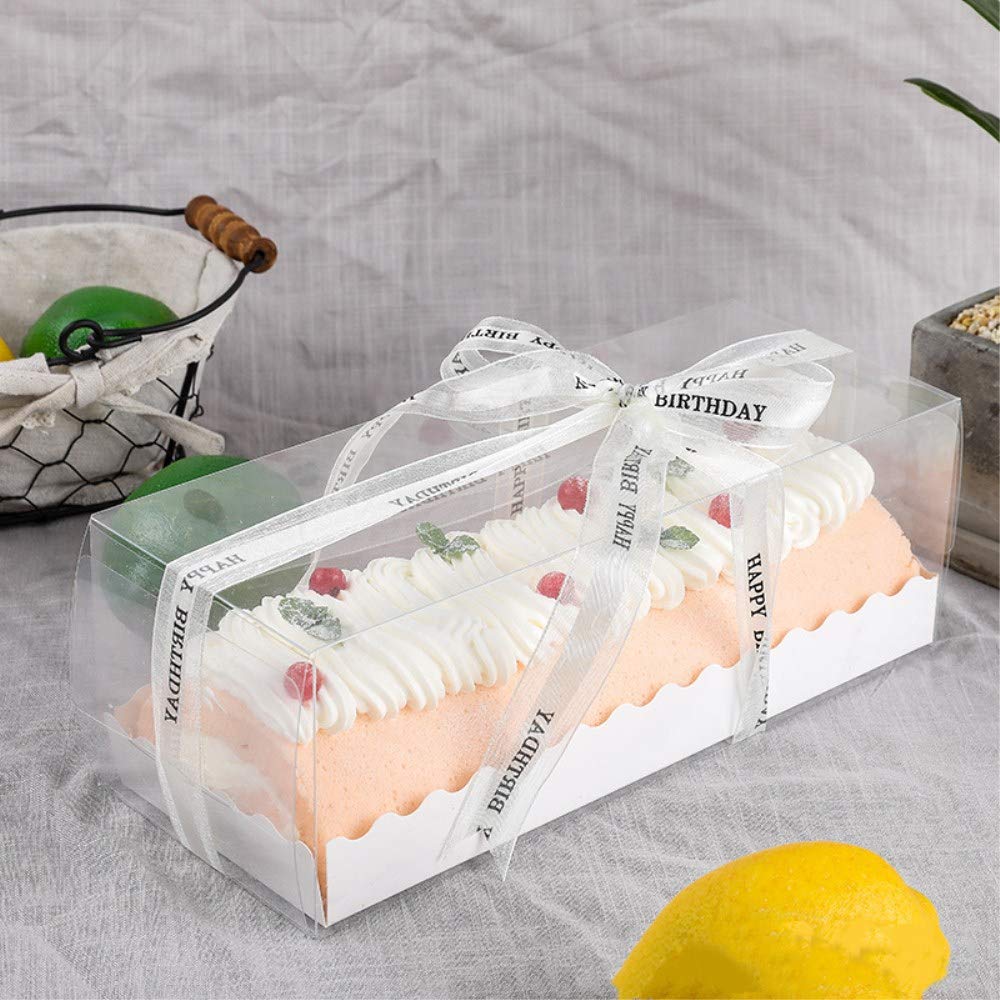 Bbj Wraps Rectangle Cake Box Long Swiss Pumpkin Roll Cake Containers Transparent Bakery Packaging, 5 Sets, 11(L) X4(W) X3.7(H) I