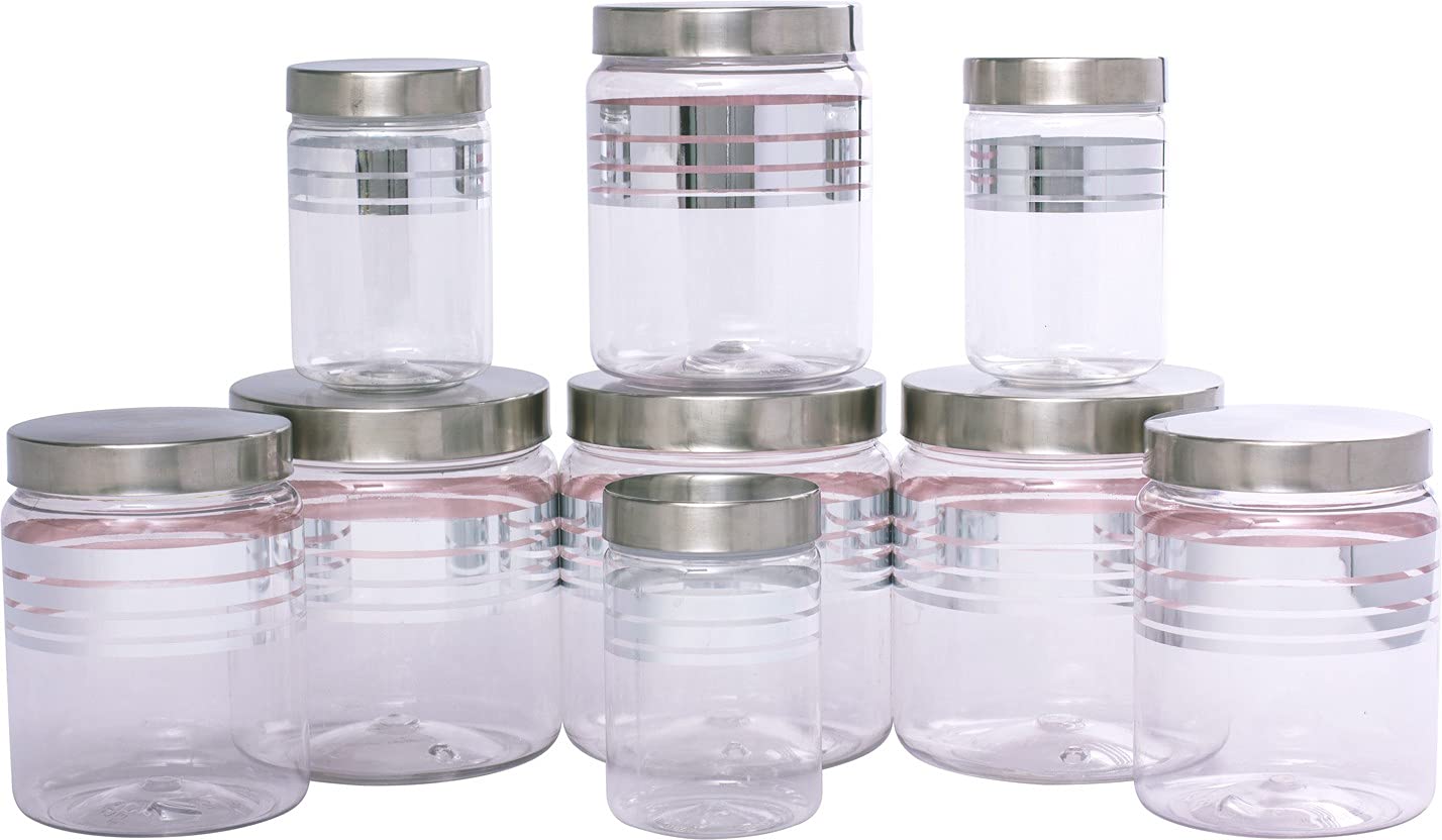 Gpet Silver Line Containers  1500 Ml, 1000 Ml, 450 Ml Plastic Grocery Container (Pack Of 9, Silver) Plastic Grocery Container |