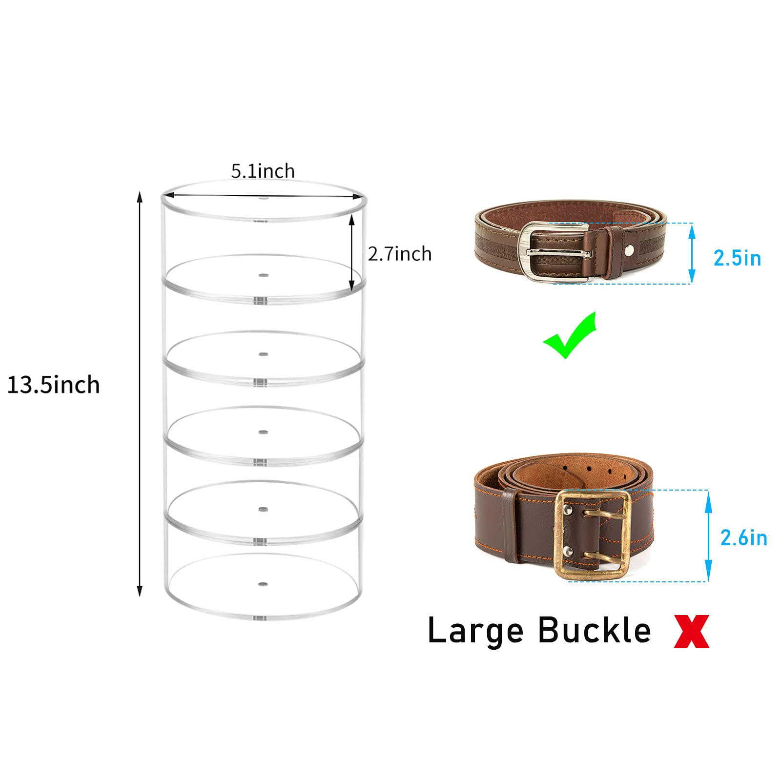 Femeli Belt Organizer, Acrylic Display Case With 5 Layers Storage Holder For Belt, Watches And Other Accessories