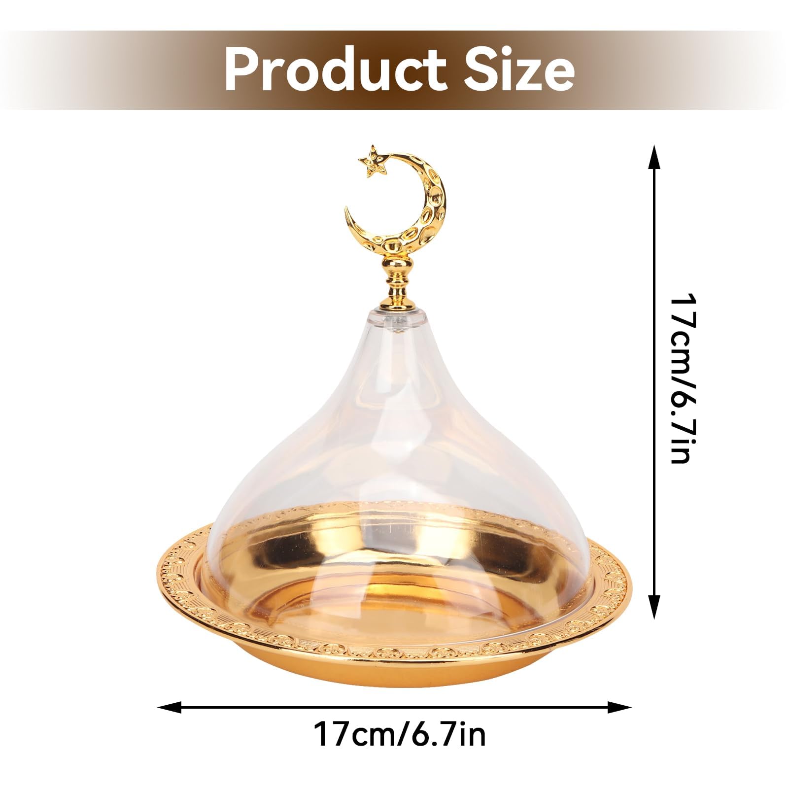 Snack Serving Tray, Metal Ramadan Tray With Clear Dome Lid Mini Cake Candy Tray Reusable Dessert Tray Round Food Storage Organiz