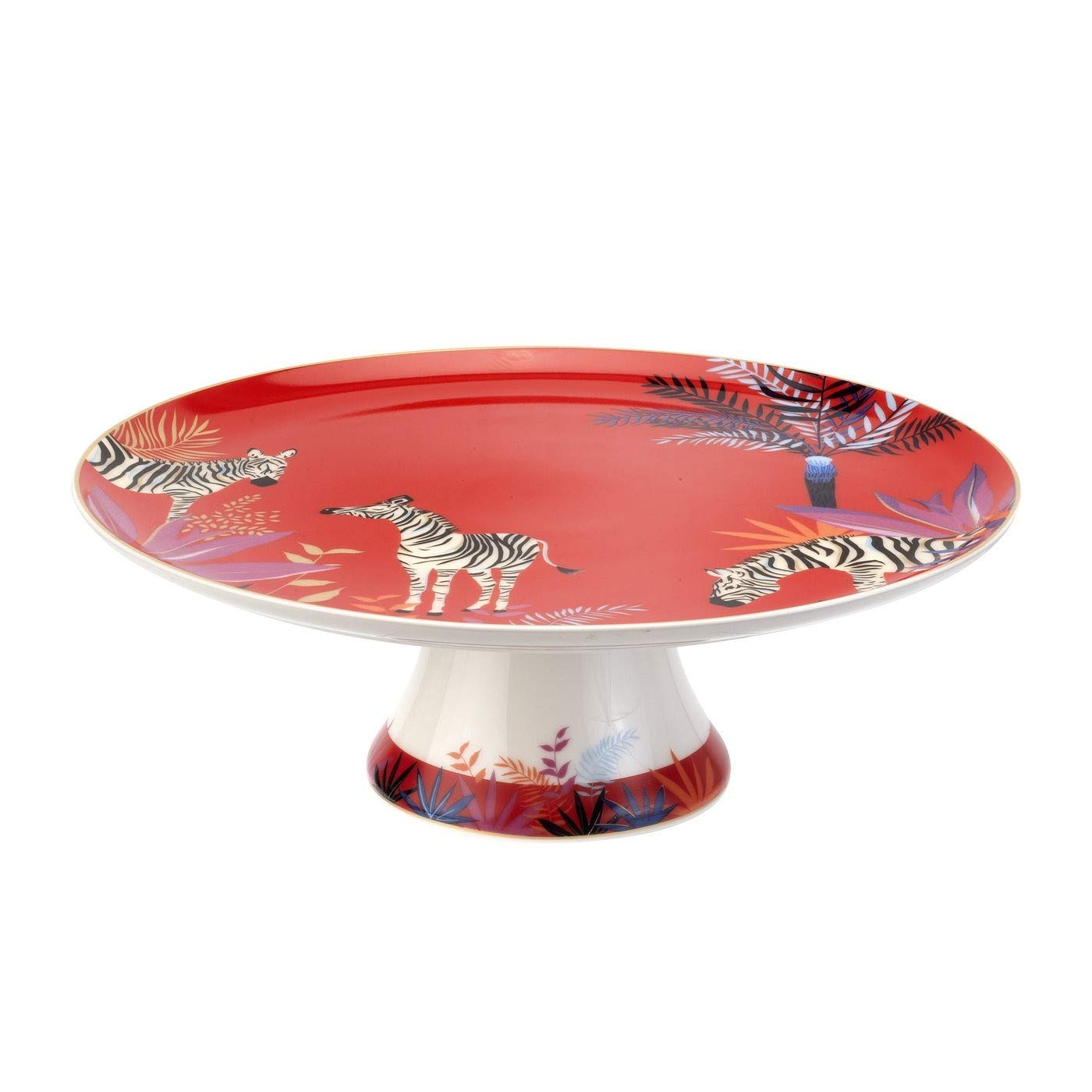 Portmeirion Sara Miller London Tahiti Footed Cake Plate  10.5 Inch Cake Stand With Zebra Motif For Cake, Cupcakes And Desserts