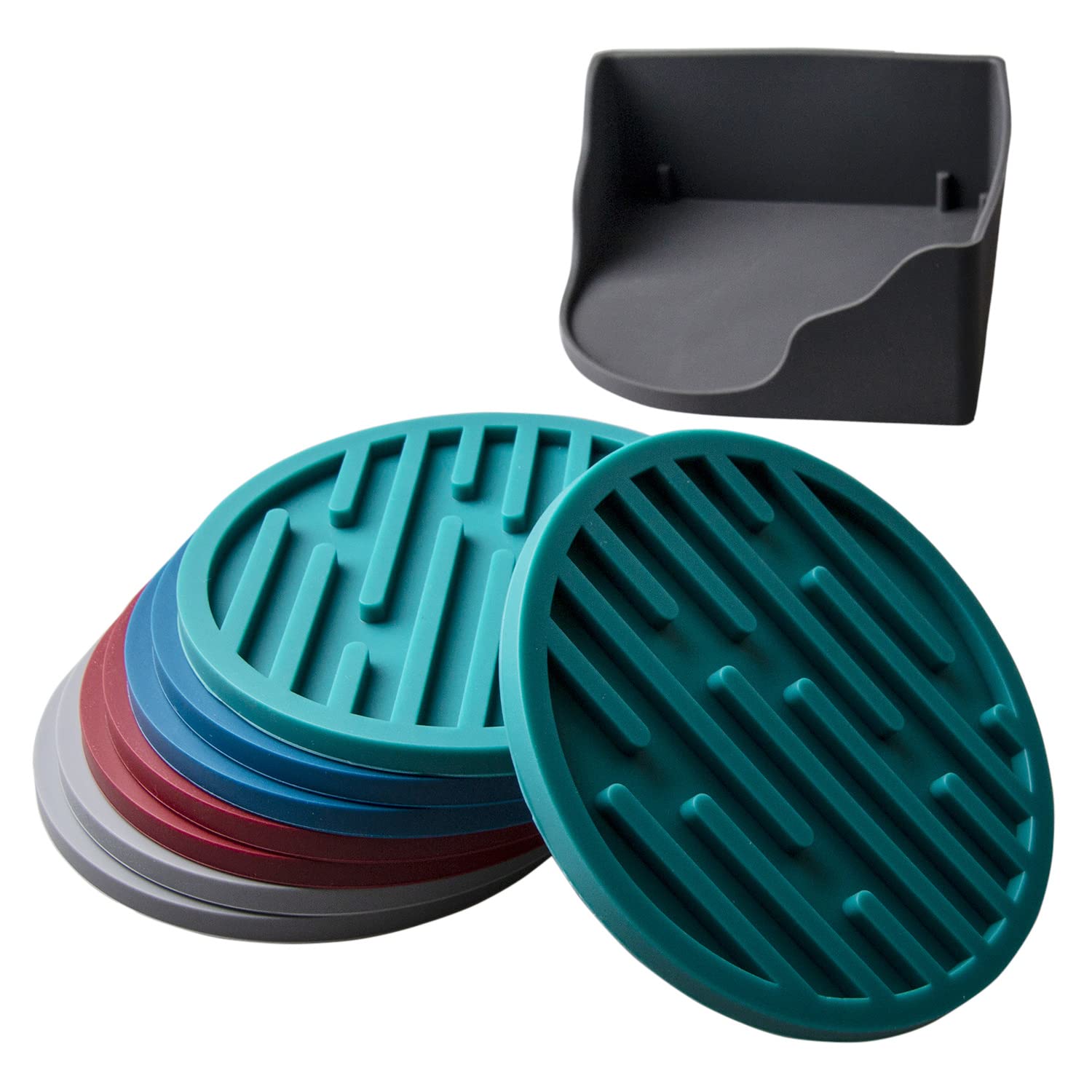 Viwehots Drink Coasters Silicone Cup Coaster Sets Of 8 With Holder Fits Drinking Glasses, Protect For Table Type Wood, Granite,