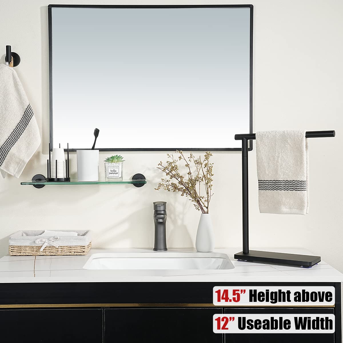 JQK Hand Towel Holder Stand Black  Modern Tree Rack Free Standing for Countertop with 12 Inch Bar  304 Stainless Steel Matte Black Thicken 0.8mm  HTT170-PB