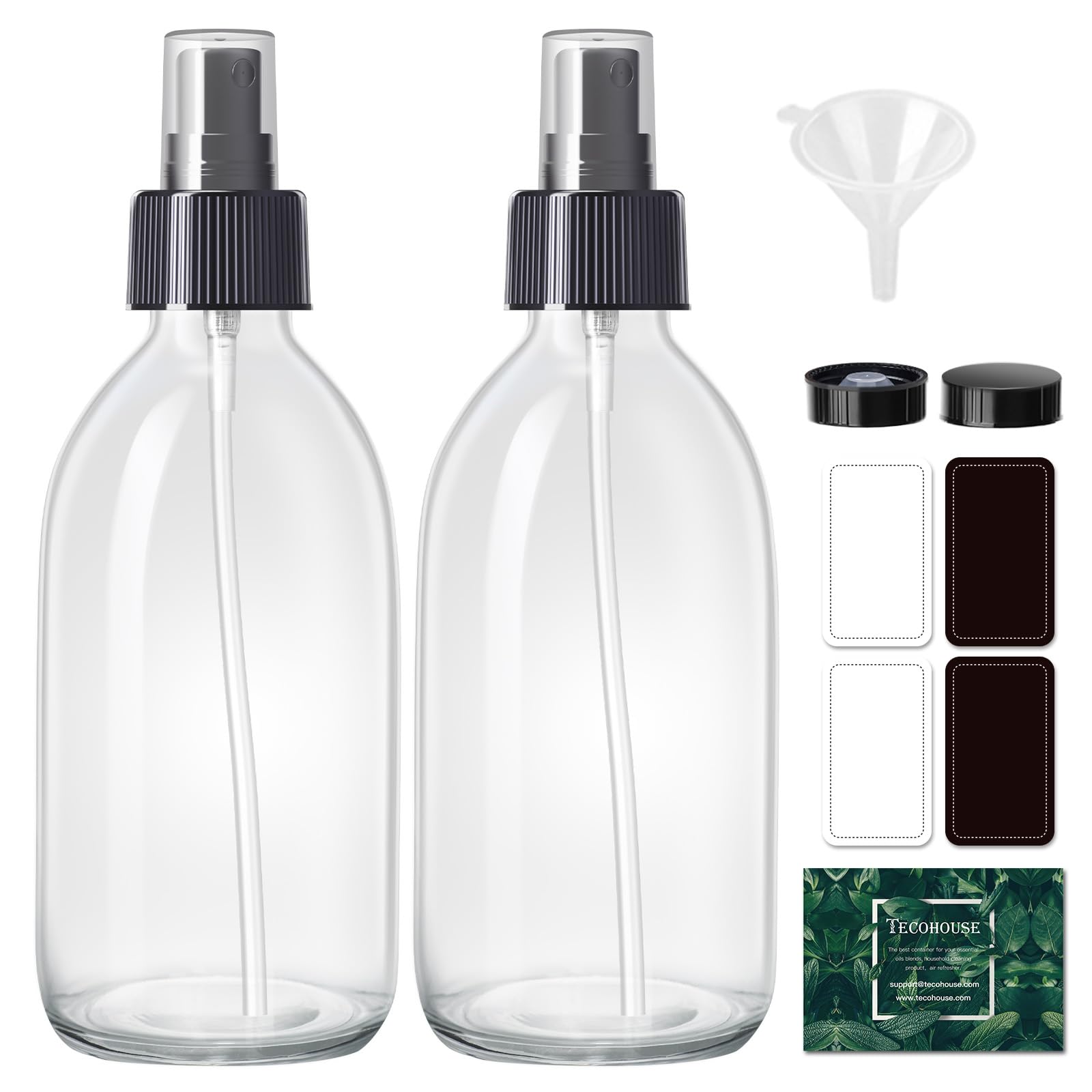 Tecohouse 2 Pack Glass Spray Bottles, 250Ml Small Glass Bottles For Cleaning Solutions, Spray Bottles For Essential Oils, Plants