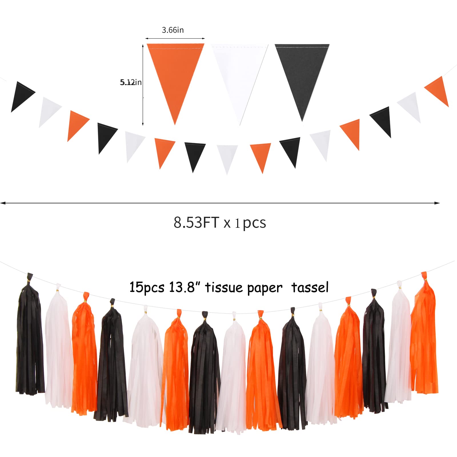 Black White Orange Halloween Party-Decorations - 23pcs Tissue Pom Poms Streamers Tassel Garland Banner Graduation 2023 Birthday Wedding Baby Bridal Shower Decor Bunting Lasting Surprise