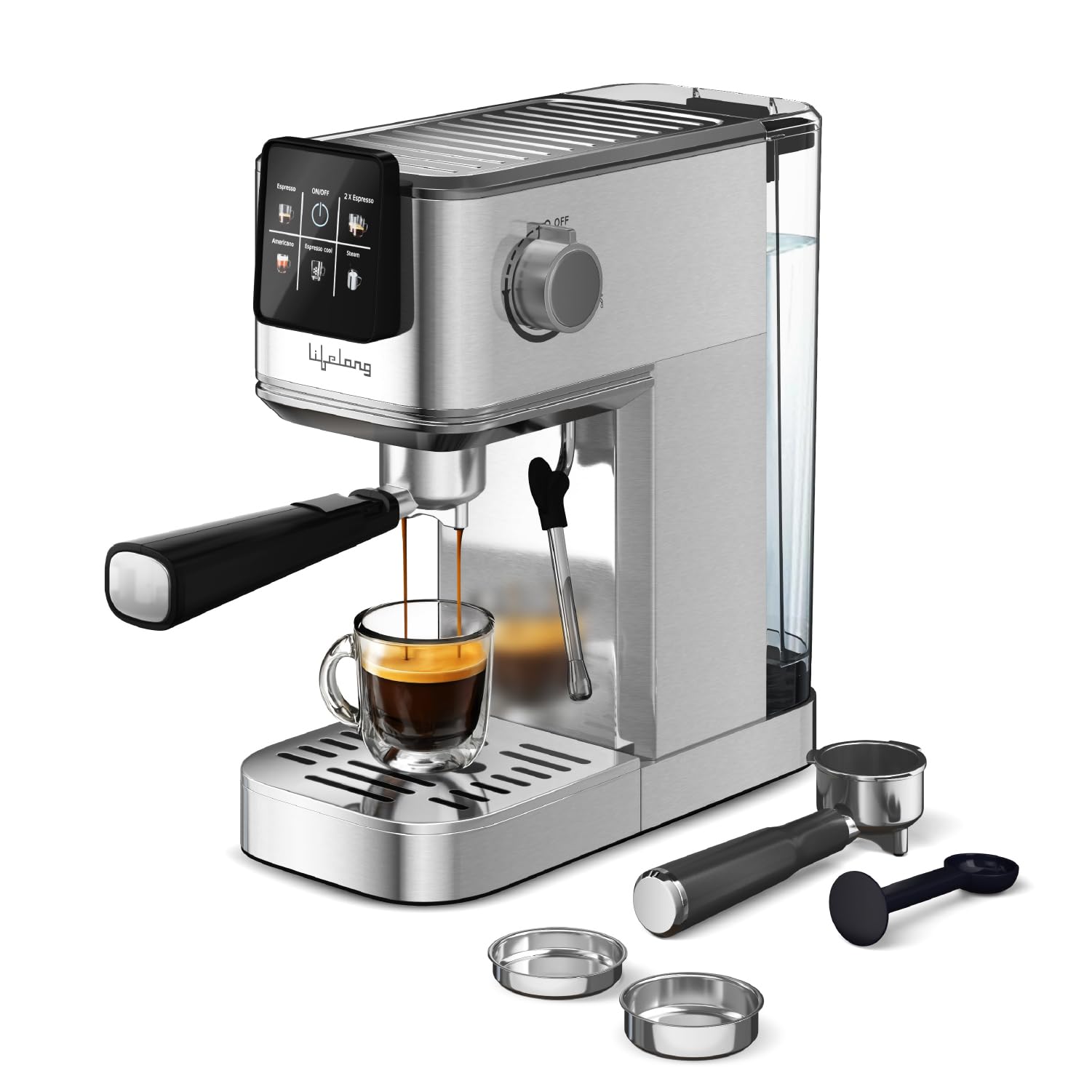 Lifelong Eden 1350W Digital Coffee Machine Italian Ulka Pump 20 Bar Barista-Quality Extraction |Double Shot & Cool Espresso, Ame
