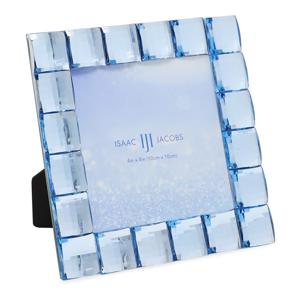 Isaac Jacobs Decorative Sparkling Light Blue Jewel Picture Frame, Photo Display & Home D  cor (4x4, Light Blue)
