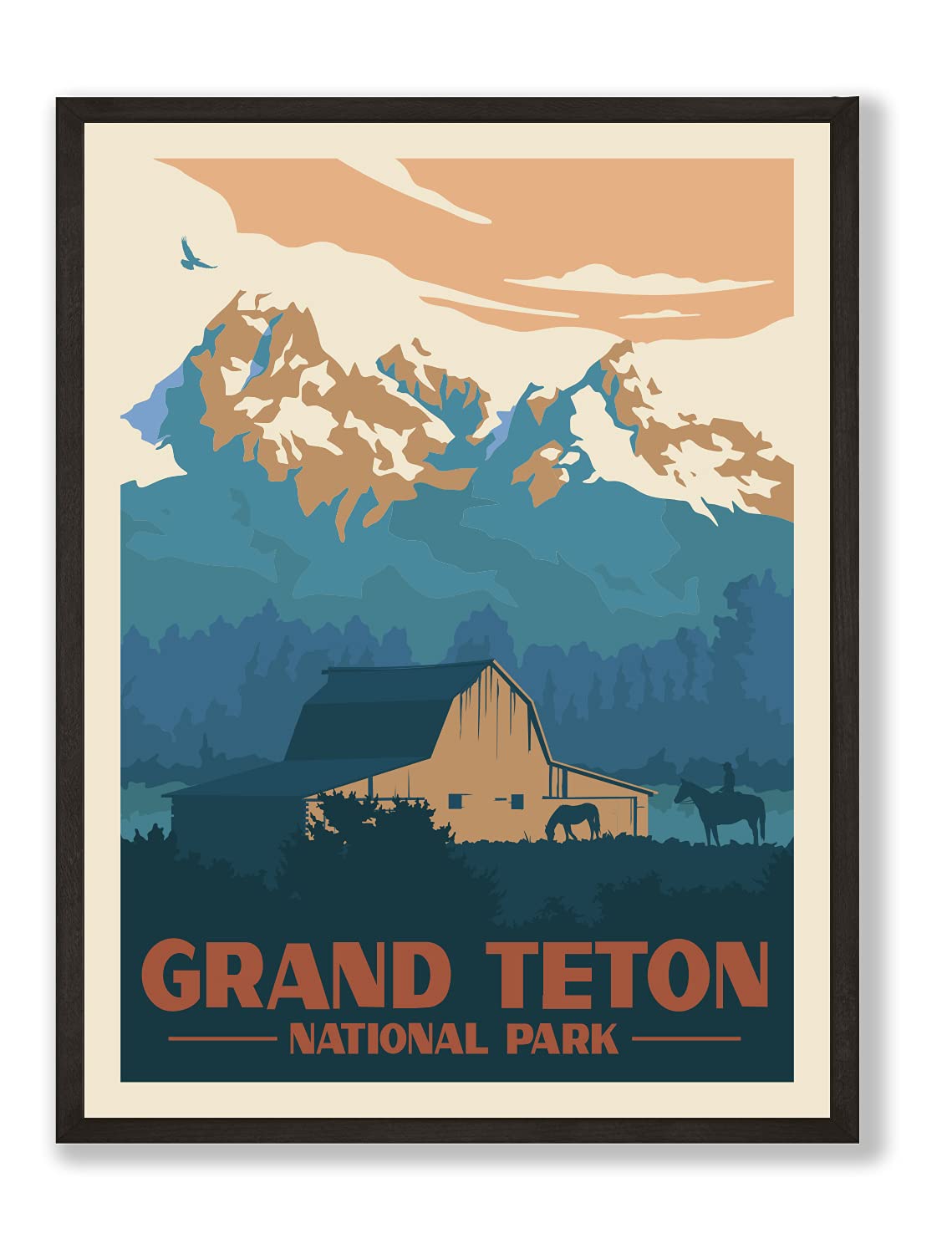 Herzii Prints Grand Teton National Park Wall Art Vintage Posters & Prints Set, Vintage National Parks Poster, Nature Vintage Wal