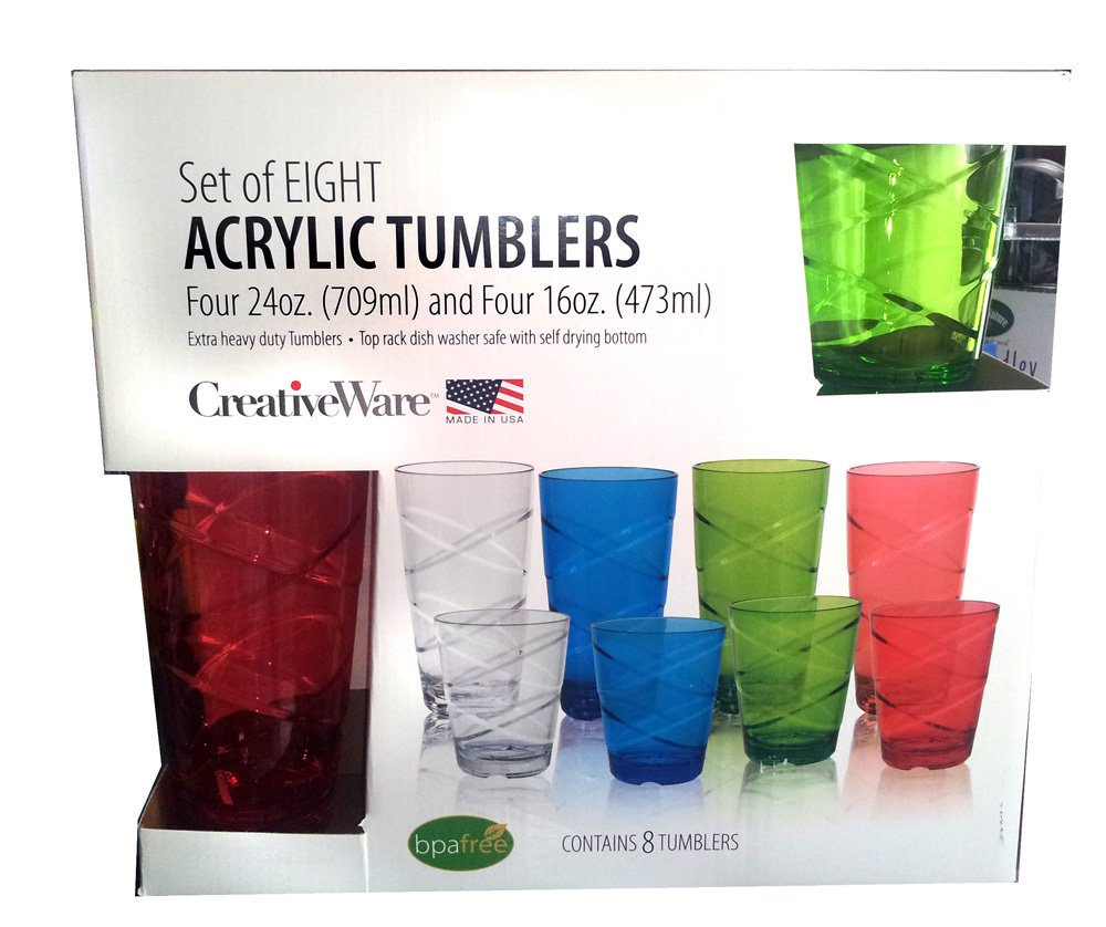 Creativeware Blue, Clear, Green Red Cir28Asst Circus 8 Piece Glass Set 24 Oz/16 Oz, 8 Count (Pack Of 1)
