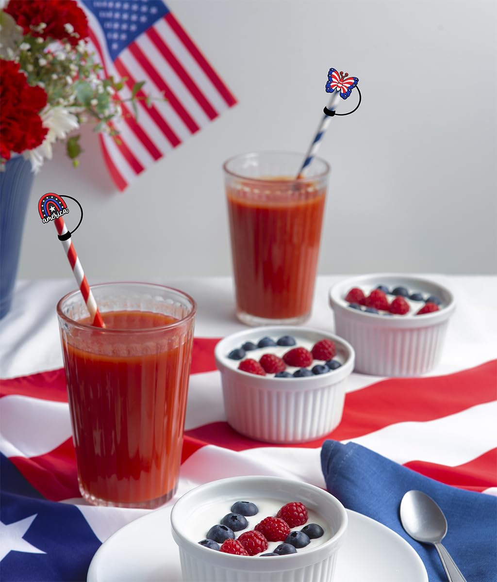 12Pcs 4Th Of July Patriotic Straw Cover Cap For Stanley Cups 30&40 Oz Tumbler Accessories American Flag Reusable Silicone Drinki