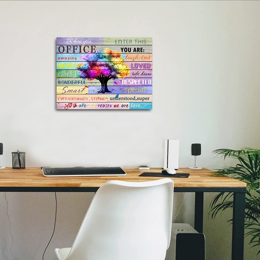 Inspirational Wall Art Office Motto Decor Quotes Colorful Tree Signs Pictures Wonderful Linen Painting Motivational Wall Decals for Home Office Room Decor Framed Canvas Prints 20x24 inches