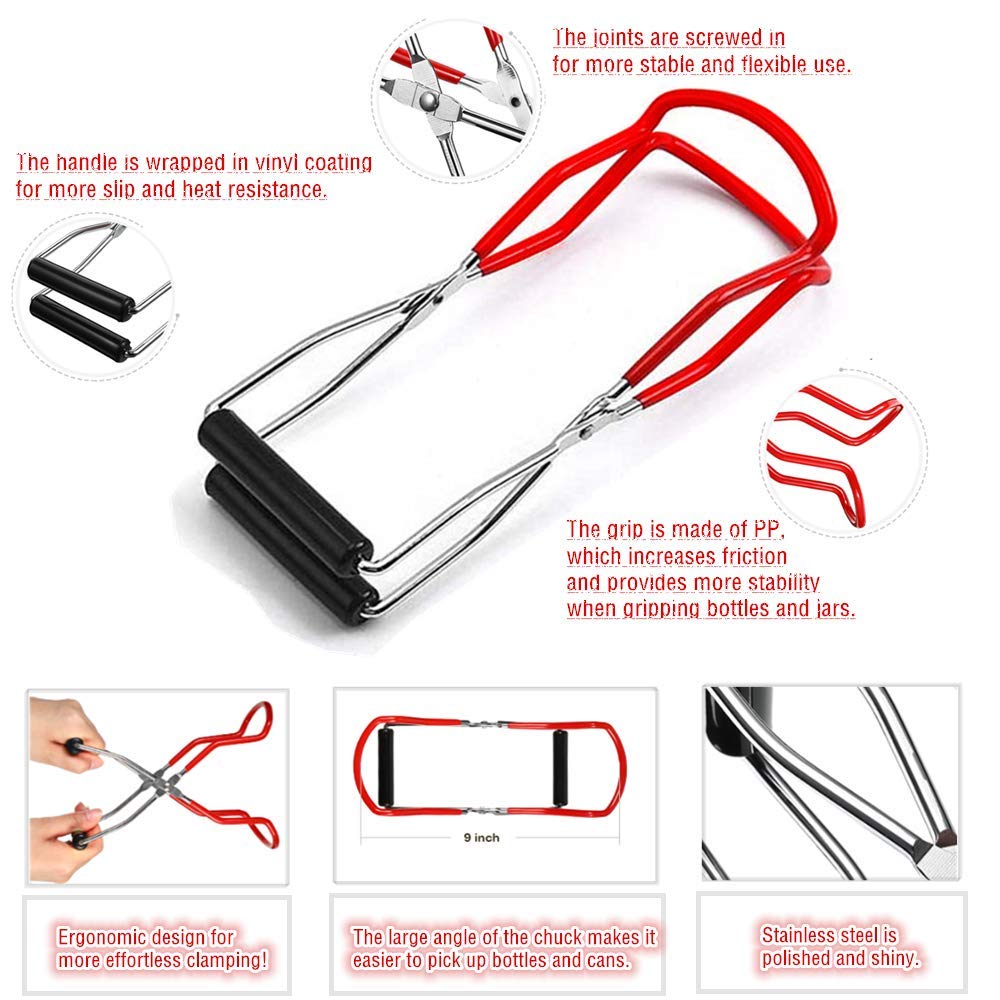 Jar Lifter Tongs And Canning Rack Set With Canning Funnel,Stainless Steel Funnel Kitchen Jar Funnel Jar Lifter Tongs And Anti-Sl