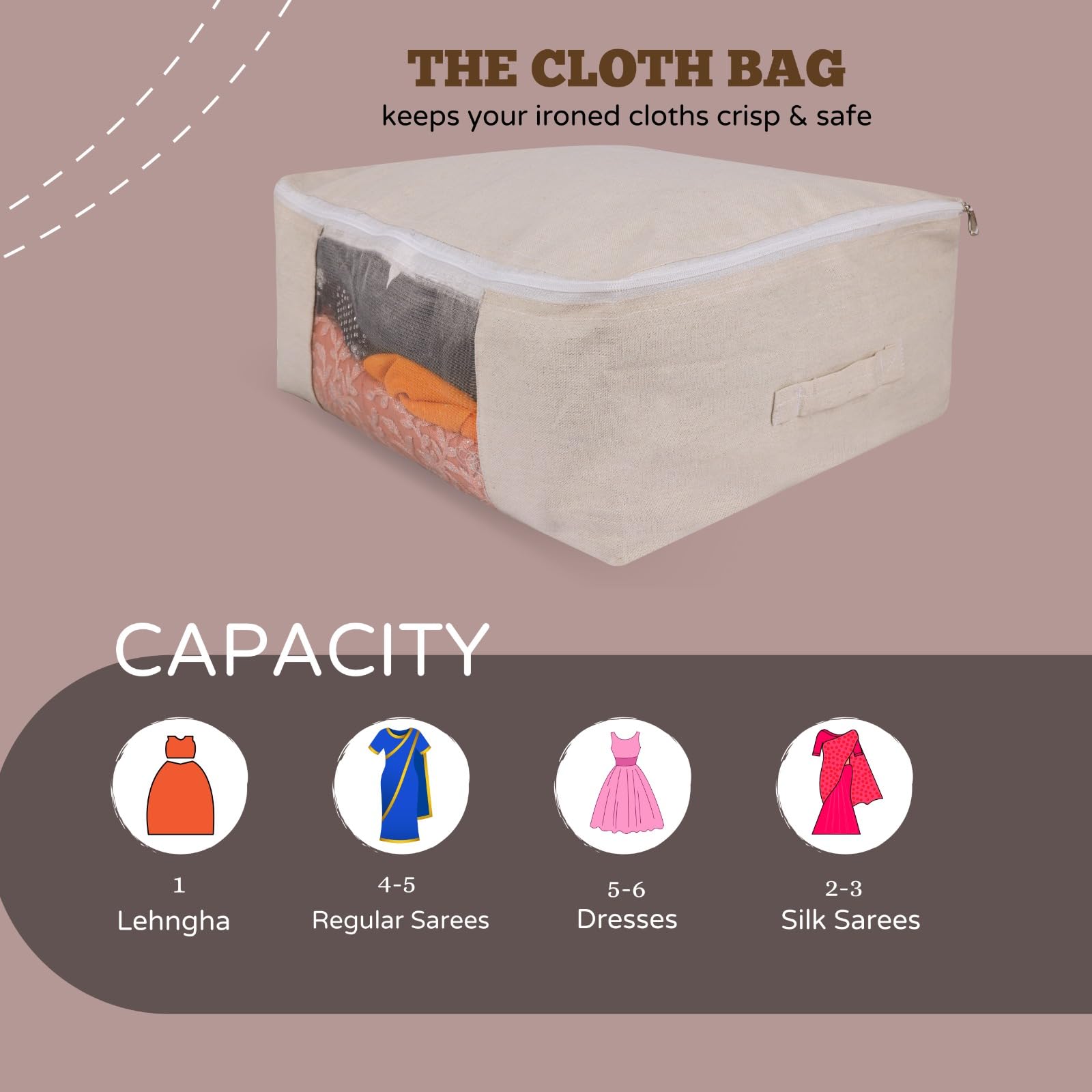 HOLLIO Cotton Canvas Clothes Storage Bags Saree Covers For Storage Saree Covers with Zip for Storage Design for Woman Dresses, S