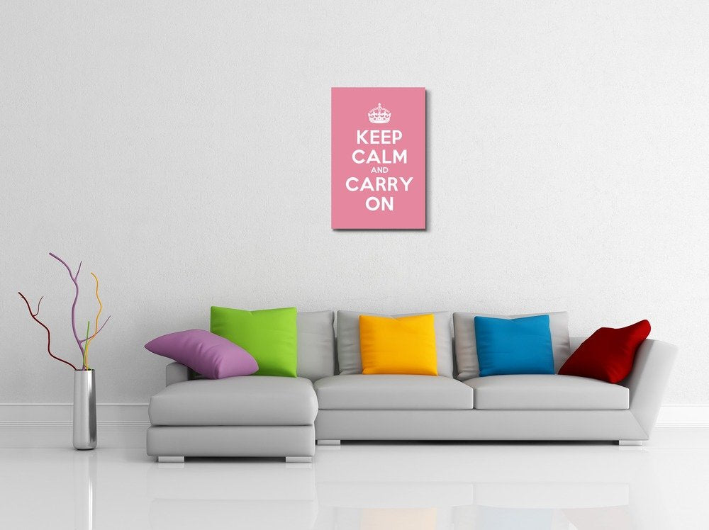 Canvas Wall Art Gallery Wrap Canvas Prints - Keep Calm And Carry On | Stretched Pink Canvas Home Art Ready To Hang - 24'' X 36''