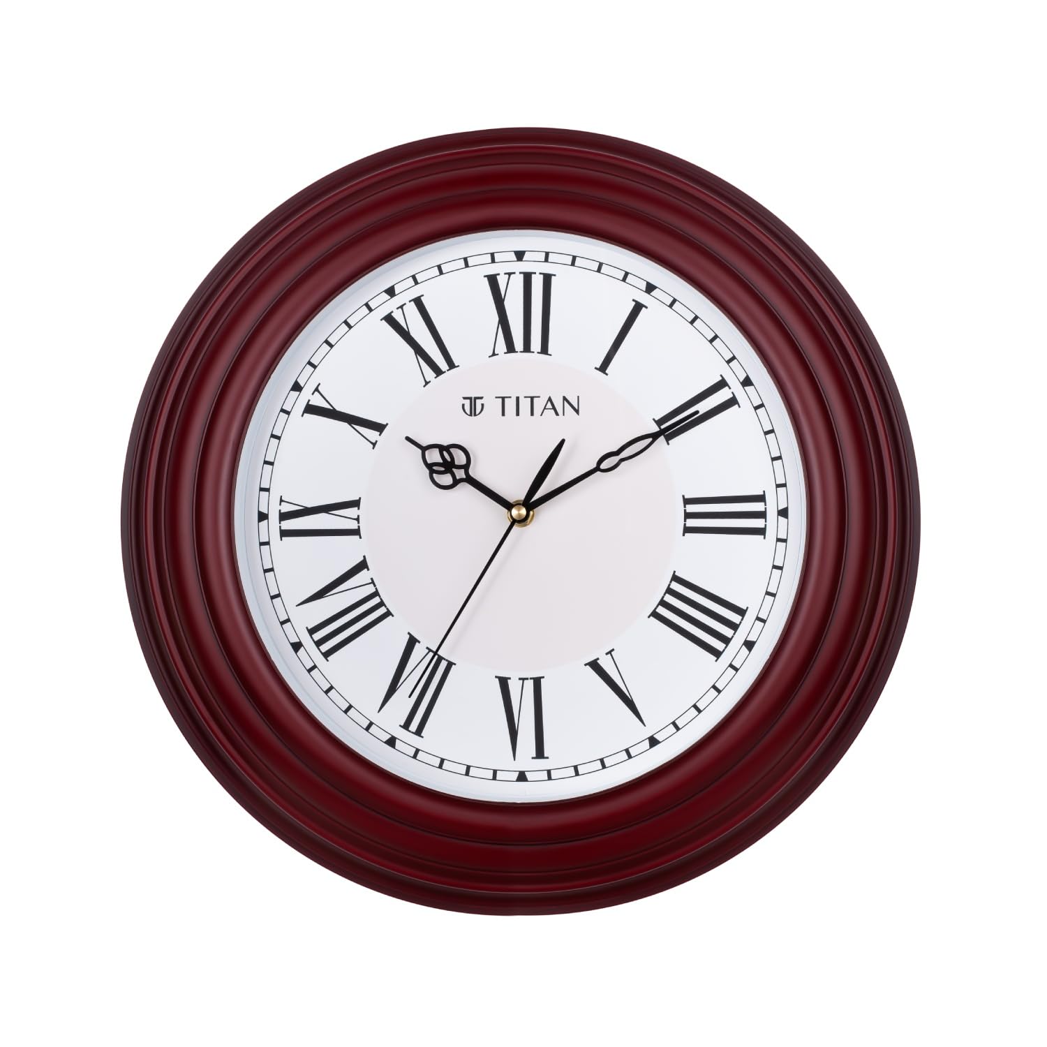 Titan Roman Heritage Wall Clock - 40 Cm, Pearl White Dial, Sunset Maroon Case, Roman Numerals, Silent Sweep, Mineral Glass, Desi