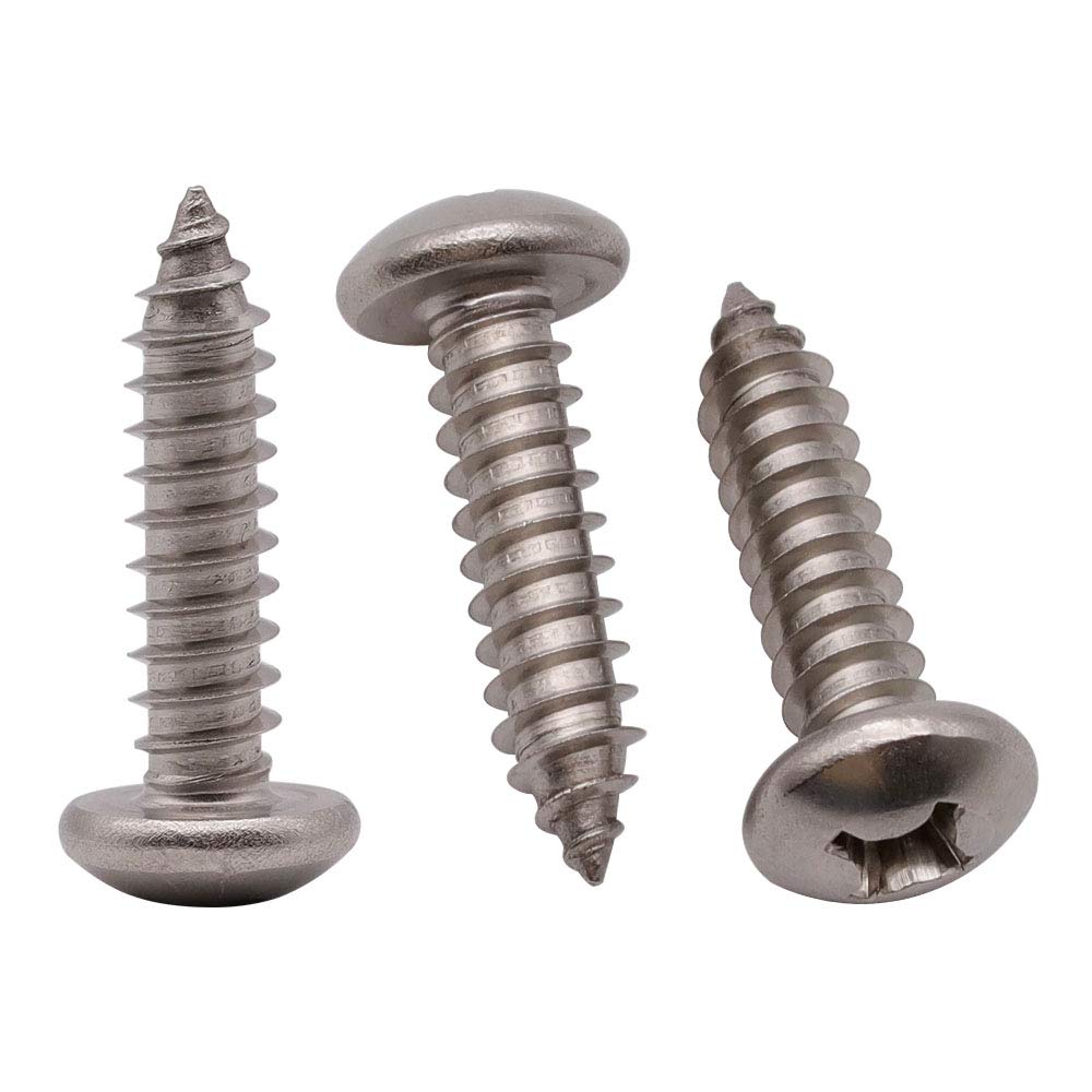 10 X 12 (100 Pack) Stainless Steel Phillips Pan Head Wood Screws, Stainless Steel 304 (18-8), Pan Head Sheet Metal Screws Self T