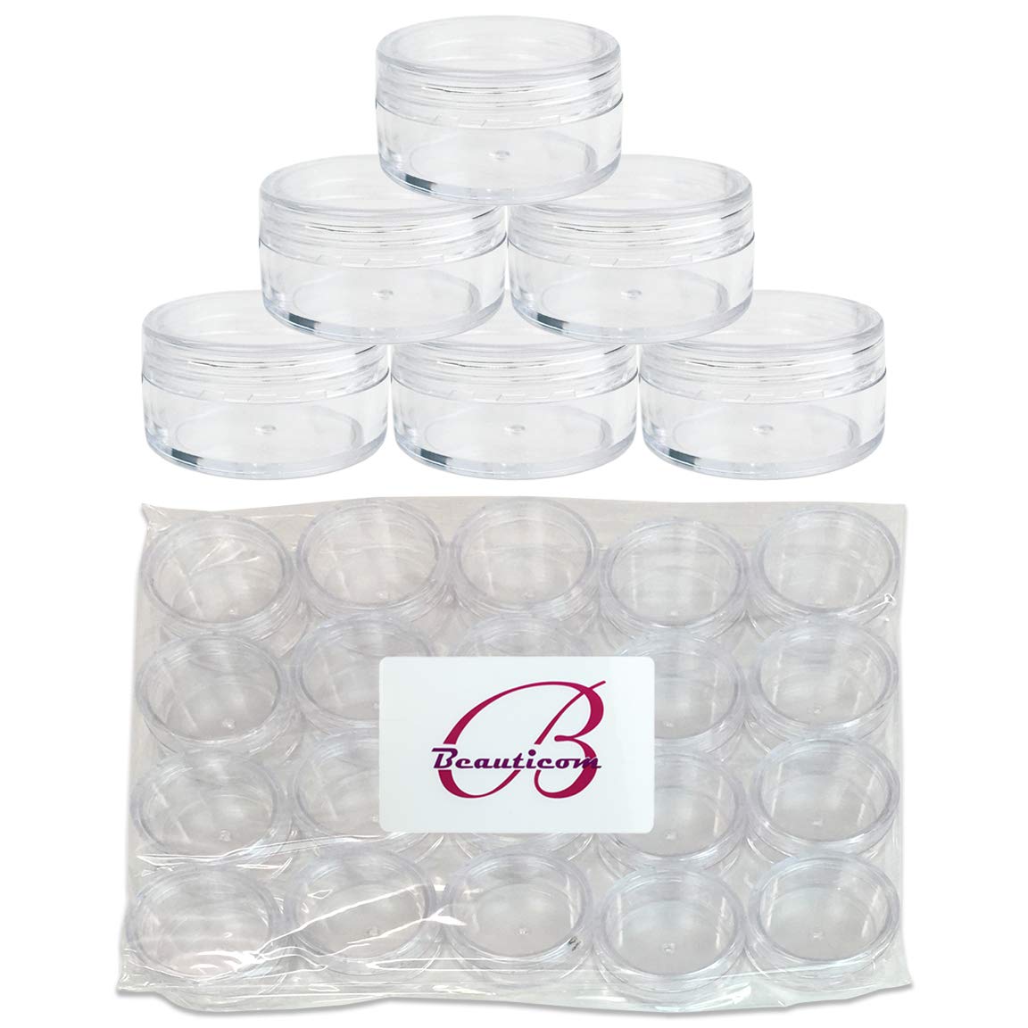 (Quantity: 100 Pieces) Beauticom 10G/10ML Clear Lid Plastic Cosmetic Lip Balm Lip Gloss Cream Lotion Eyeshadow Container Jars