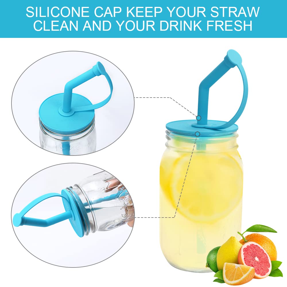 Sophico Silicone Mason Jar Lids With Straw/Silicone Stoppers/Clean Brush, For Wide Mouth Mason Jar,4 Pack(Containers Not Include