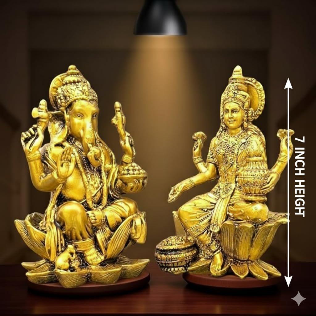The Himalayan River Laxmi Ganesh Set Idol Showpiece Lakshmi Ganesha Idol, Laxmi Ganesh Statue Showpiece Figurine, Home Office Pu