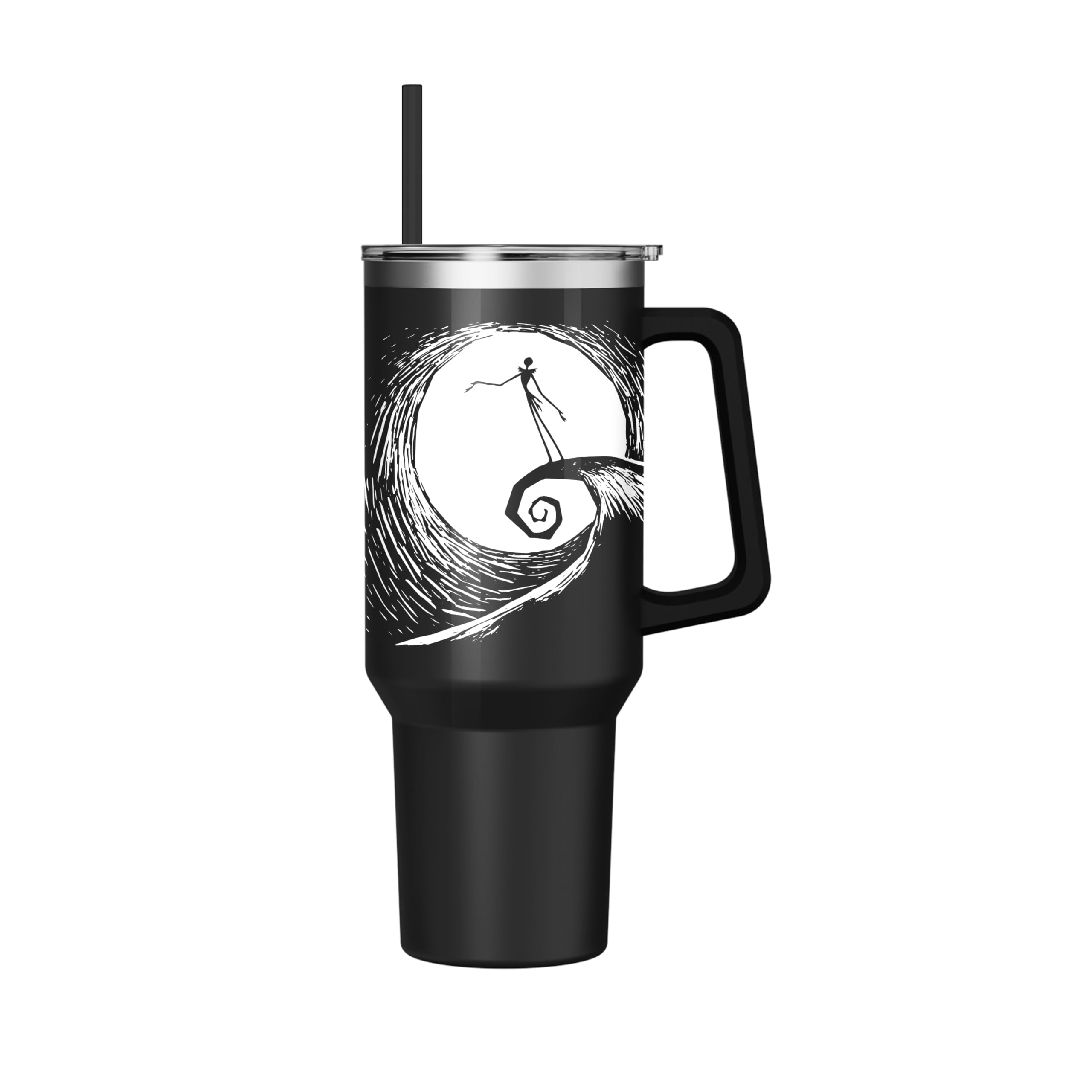 Silver Buffalo Disney Nightmare Before Christmas by Tim Burton Jack Skellington Hill and Moon Drawing Stainless Steel Tumbler wi