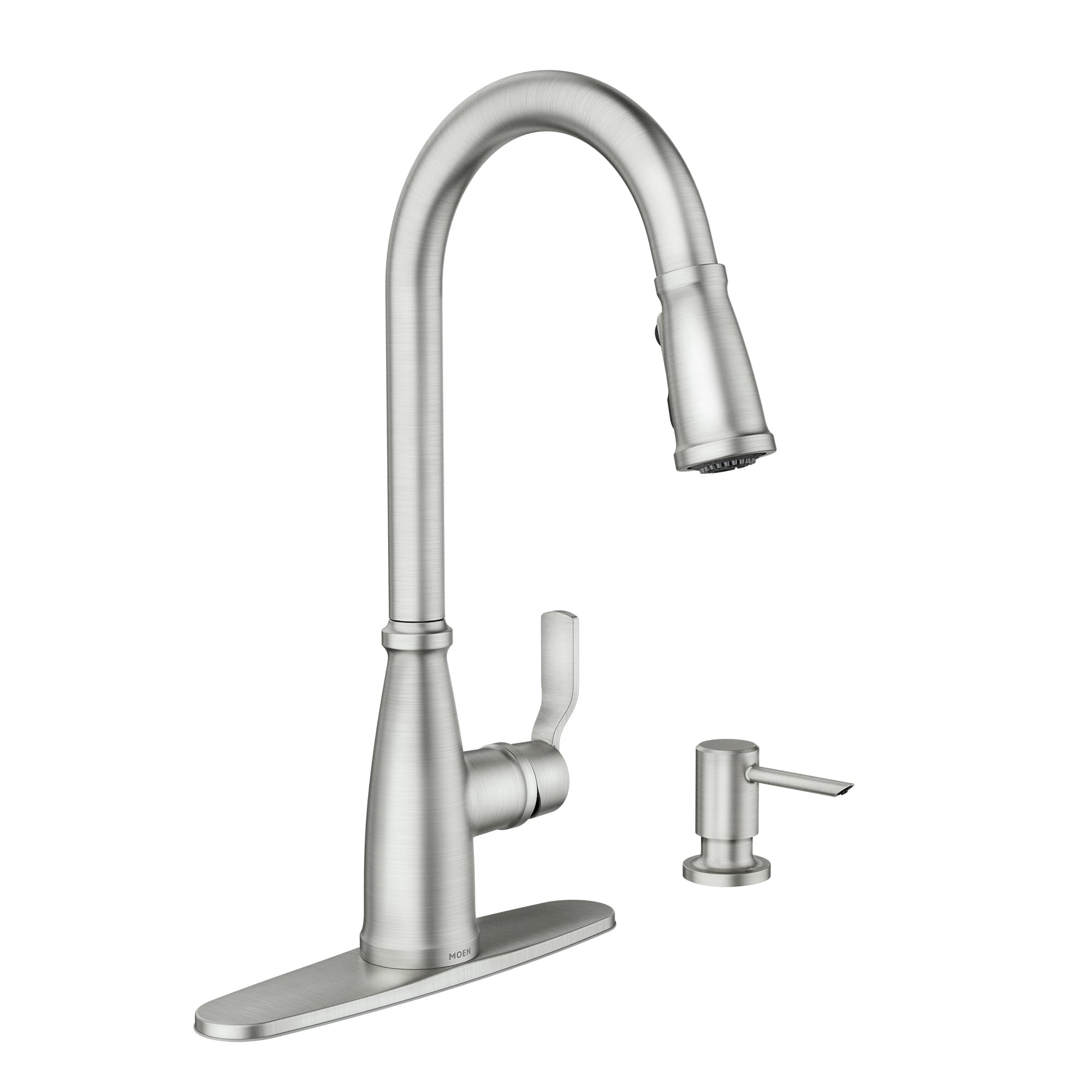 Moen Nolia Spot Resist Stainless One-Handle High Arc Kitchen Faucet with Pull Down Sprayer and Soap Dispenser, Kitchen Sink Fauc