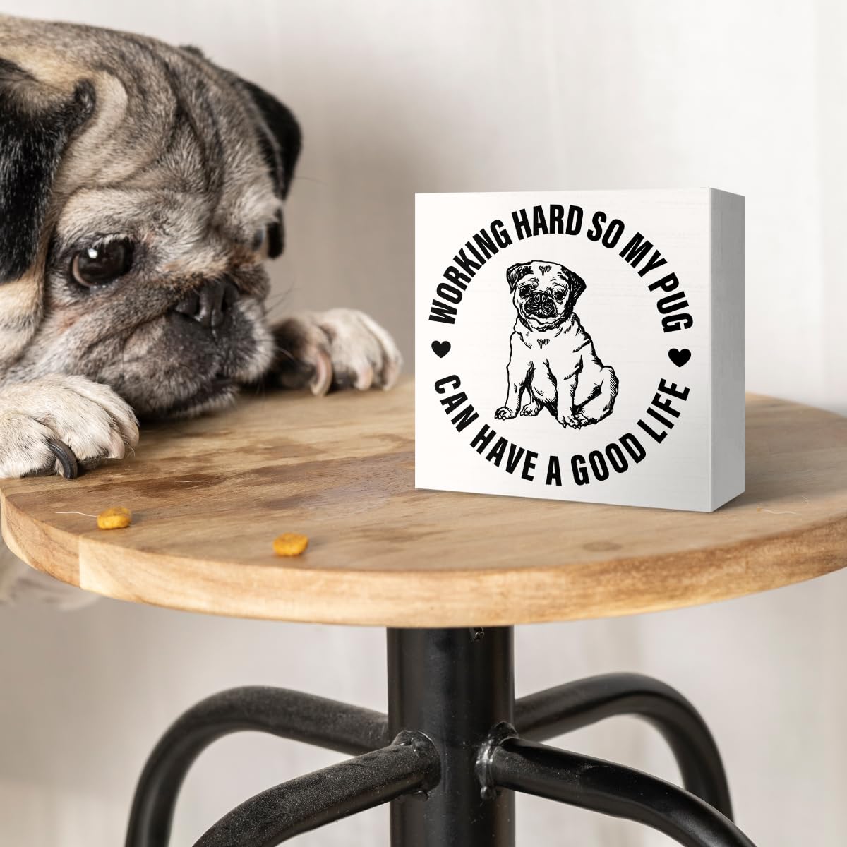 Pug Lover Decor Sign, Pug Lover Decoration for Home Pug Room Bedroom Living Room Table, Pug Sign Desk Decor, Pug Gifts for Women