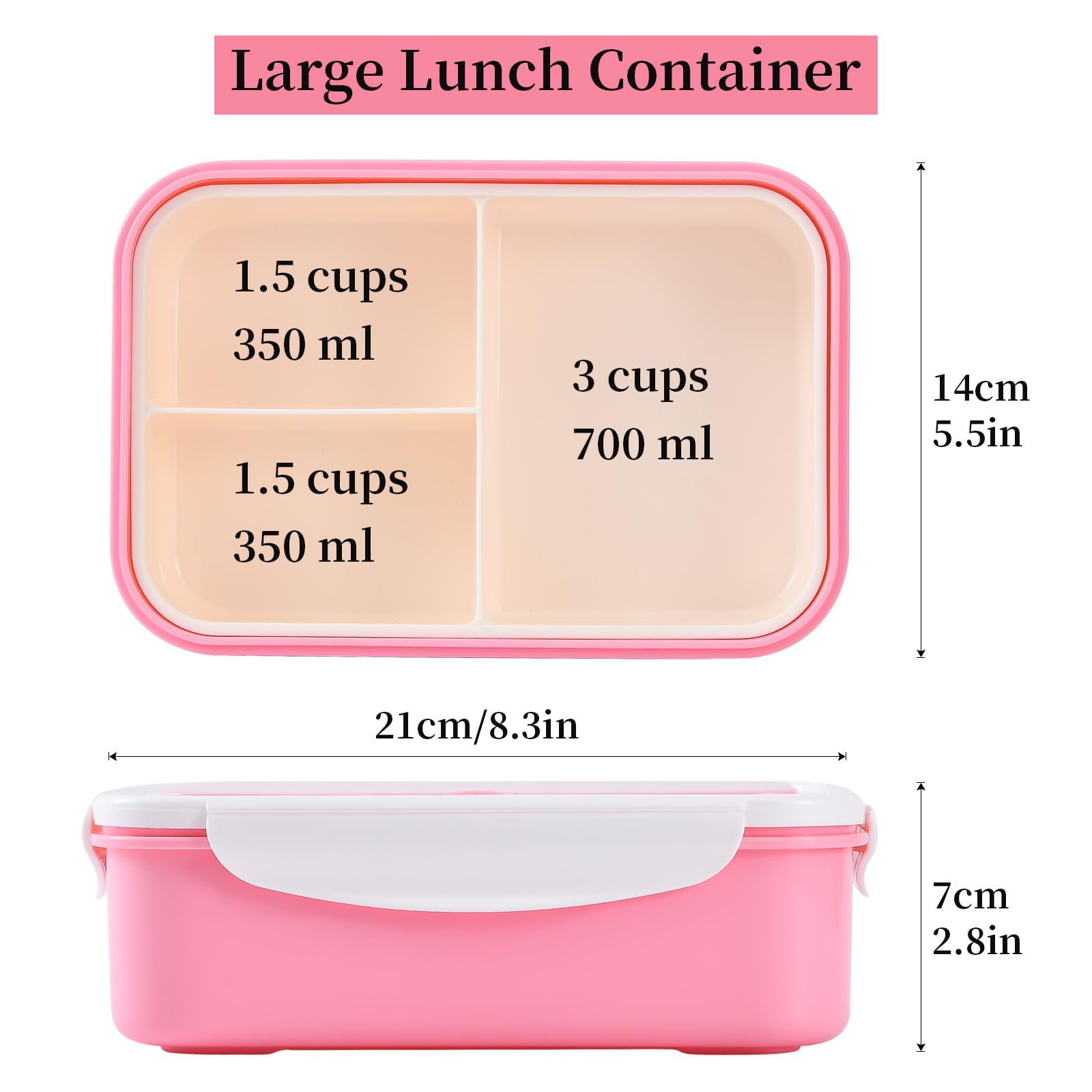 Uptrust Bento Lunch Container For Kids Adults With 3 Compartment. Leak-Proof, Microwave Dishwasher Safe, Healthy- Bpa Free (Spoo