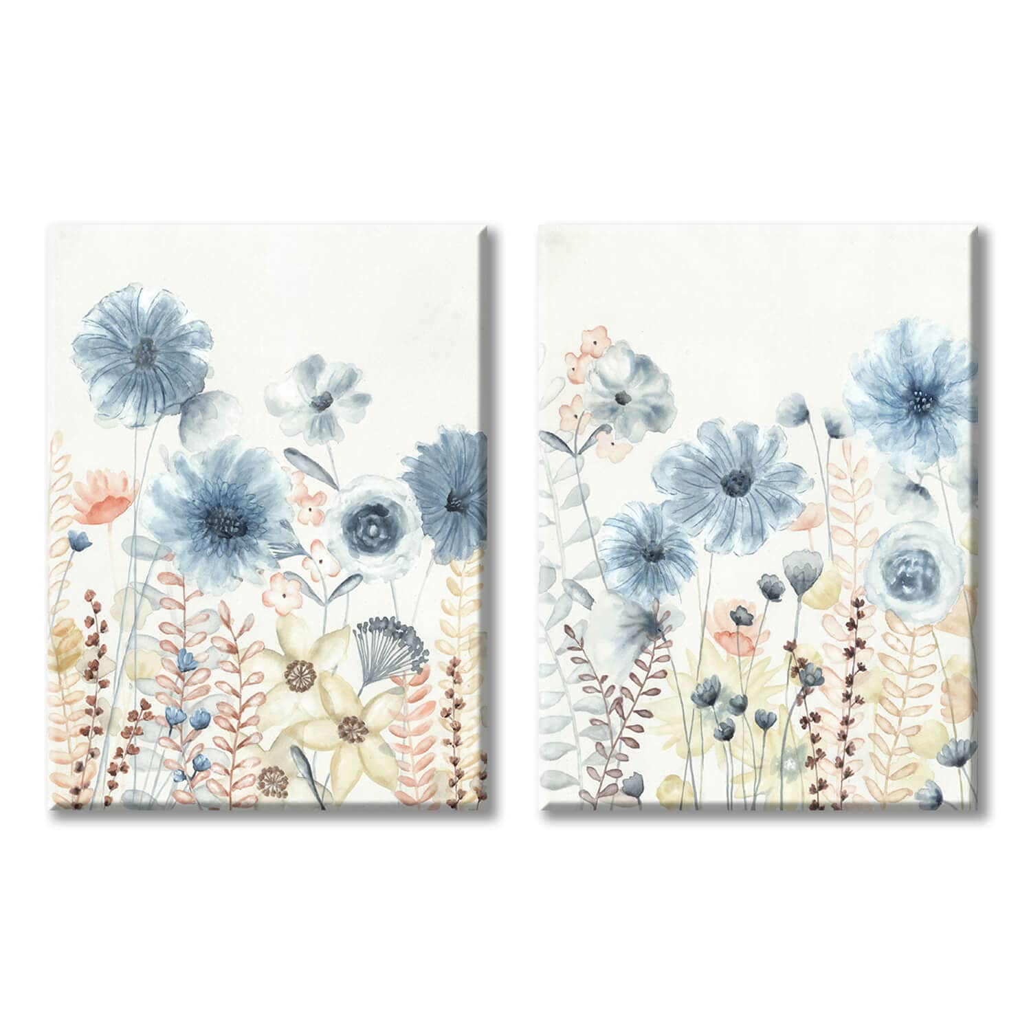 Utop-Art Abstract Flower Painting Wall Art: Modern Blue Floral Transparent Watercolor Artwork Print On Canvas For Bathroom Decor