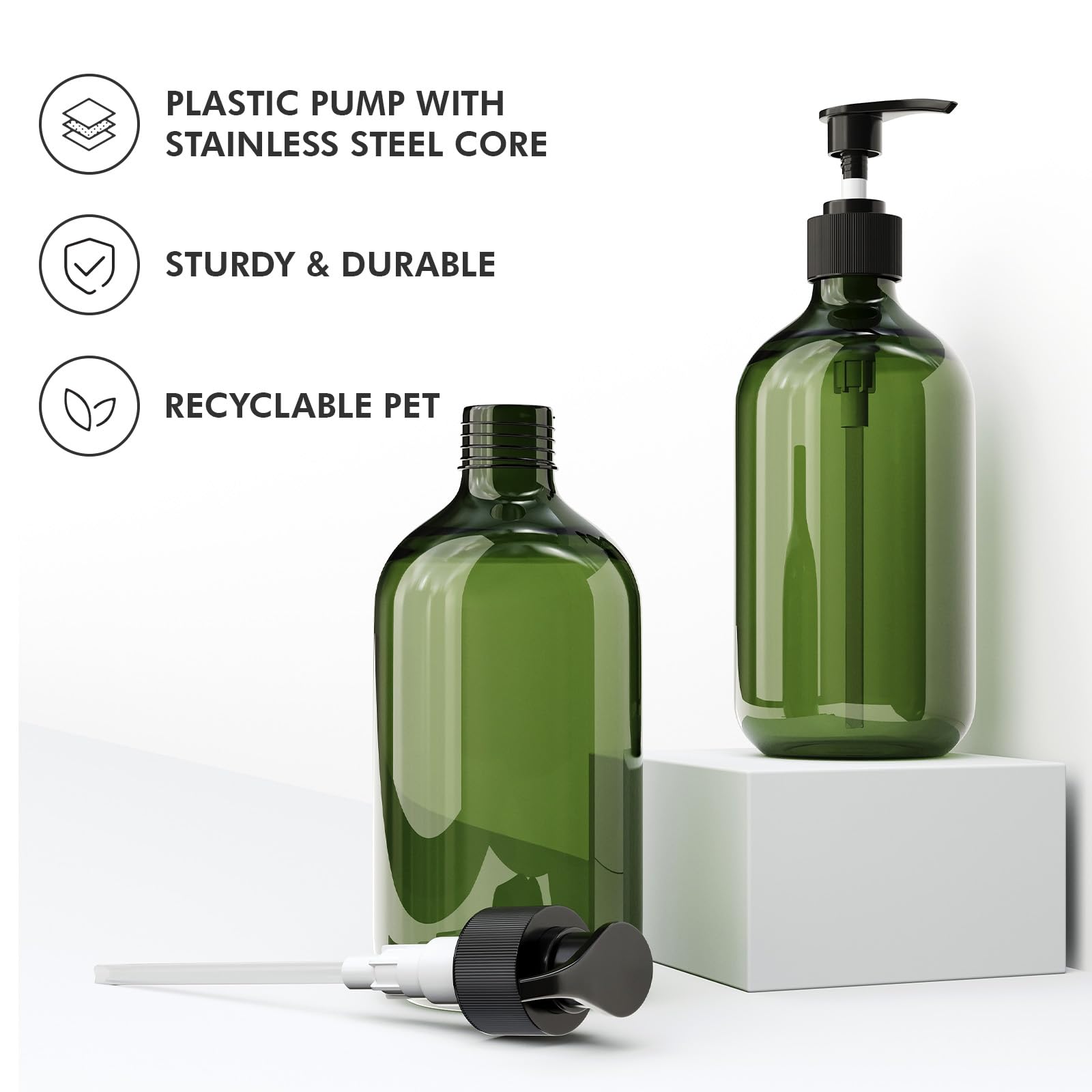 Kzeirm Green Soap Dispenser, Dish Soap Hand Soap Dispenser Set For Bathroom & Kitchen, Refillable Pump Bottle Dispenser, Plastic