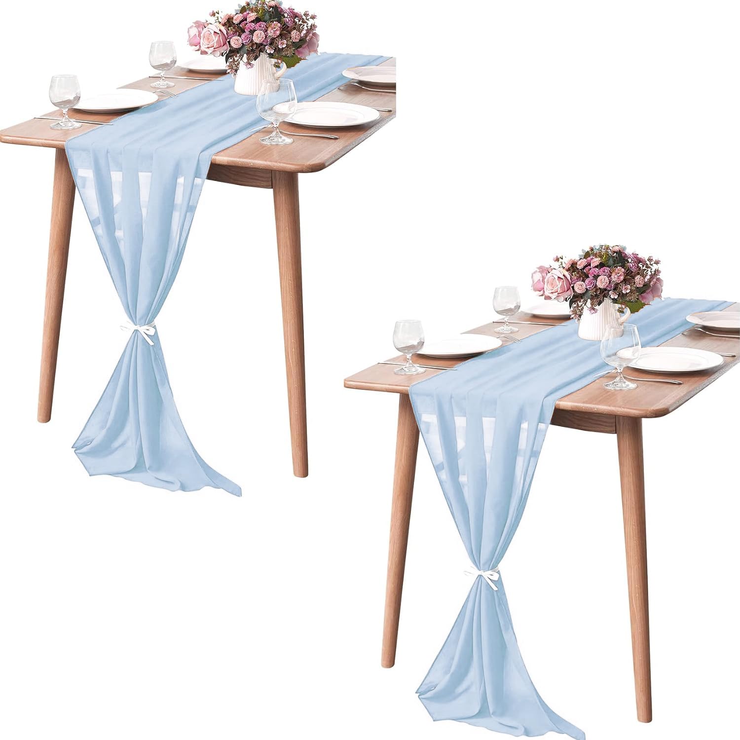 2 Pack 10Ft Baby Blue Chiffon Table Runner Sheer 29X120 Inch For Romantic Wedding Decor Bridal & Baby Shower Birthday Rustic Par