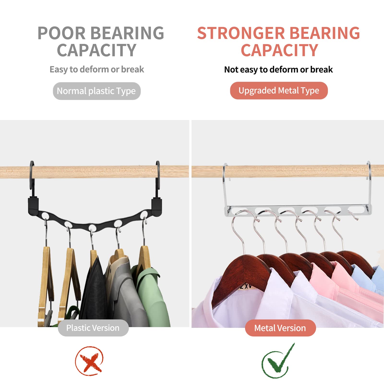 Space Saving Hangers, 10 Pack Metal Hanger Organizer, Space Saver Hangers, Collapsible Hangers For Heavy Clothes, Magic Hangers