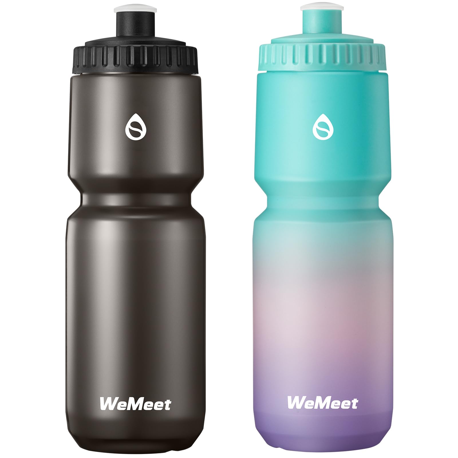 WEMEET Lightweight Cycling Water Bottle 2-Pack, Fits Most Bike Cages, Squeeze Water Bottle for Cycling, Running, Fitness(Black &