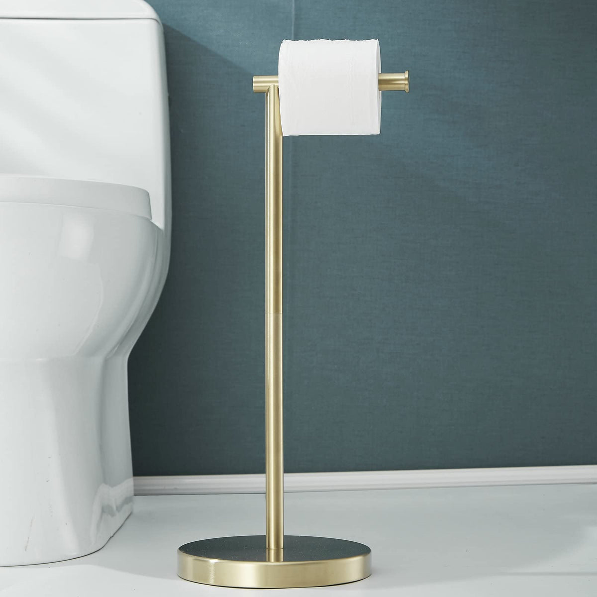 Free Standing Toilet Paper Holder Stand,Gold Bathroom Roll Tissue Dispenser,Rustproof Base Sus 304 Stainless Steel (Brushed Gold