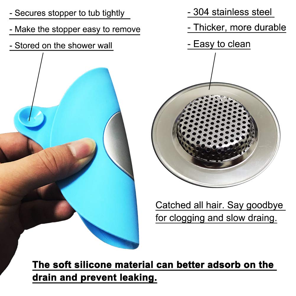 Seatery 2Pcs Bathtub Stopper Hair Catcher Kit, Bathtub Drain Strainer, Tub Stopper Plug Cover, Sink Filter, Silicone Drain Stopp