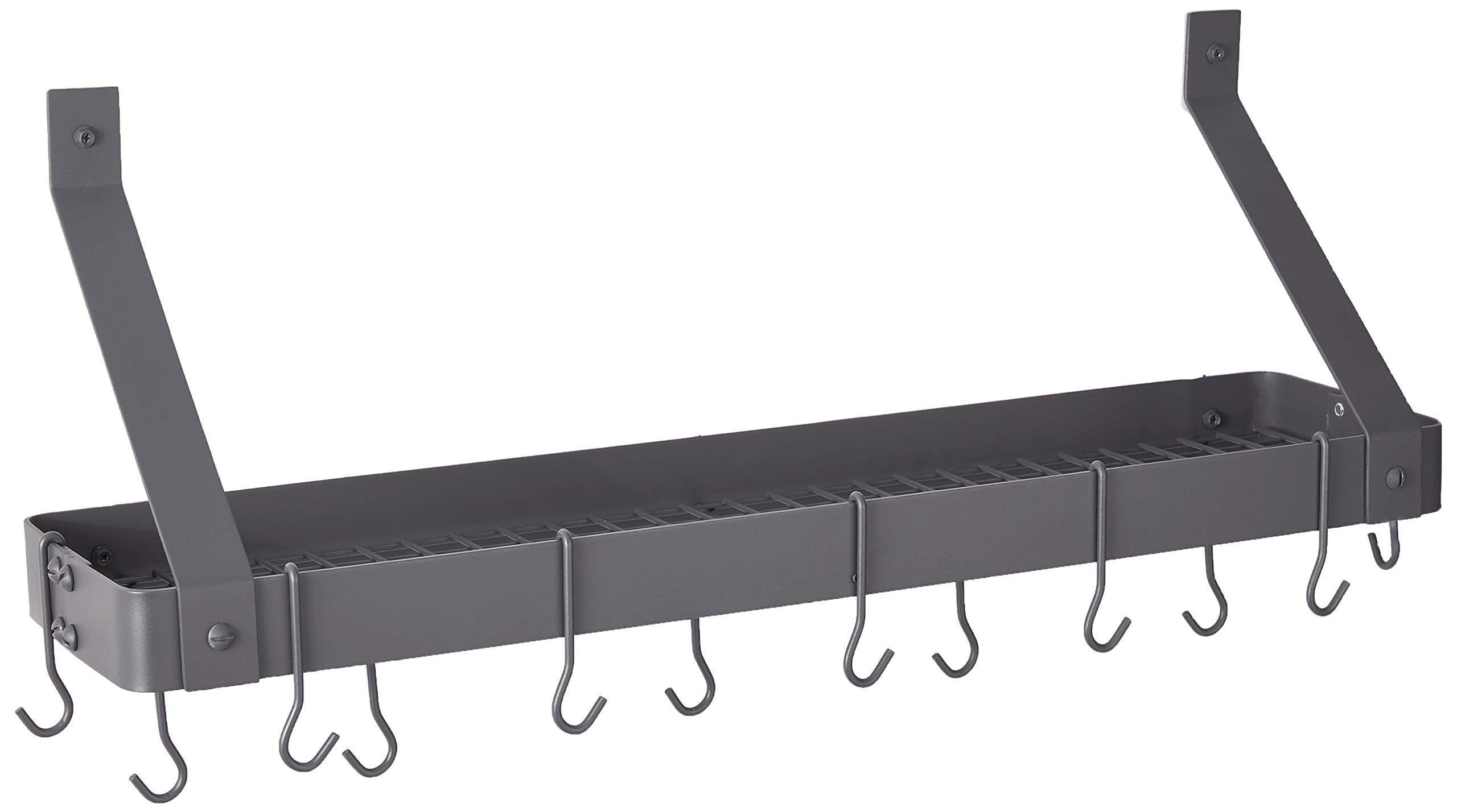 Wall-Mount Bookshelf Pot Rack with Grid & 12 Hooks